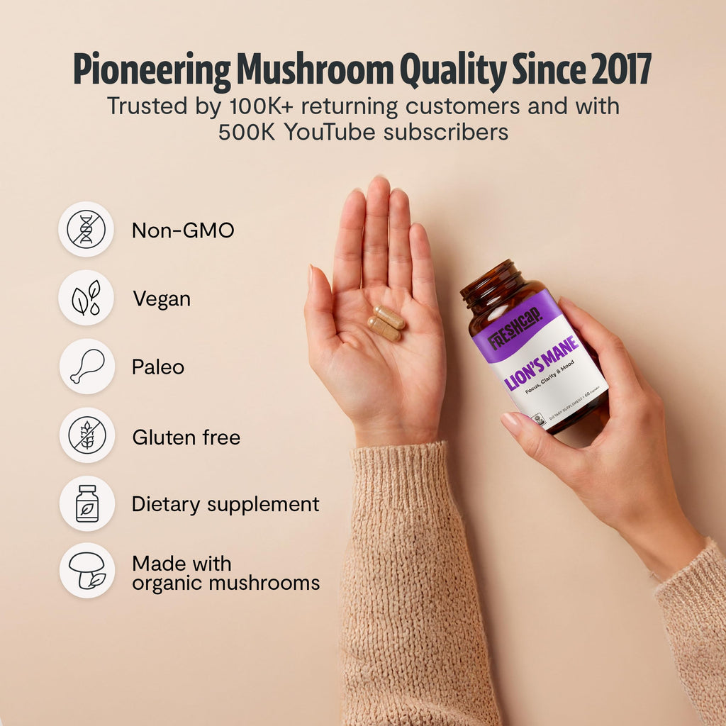 FreshCap Lion's Mane Capsules - 14:1 Organic Extract

