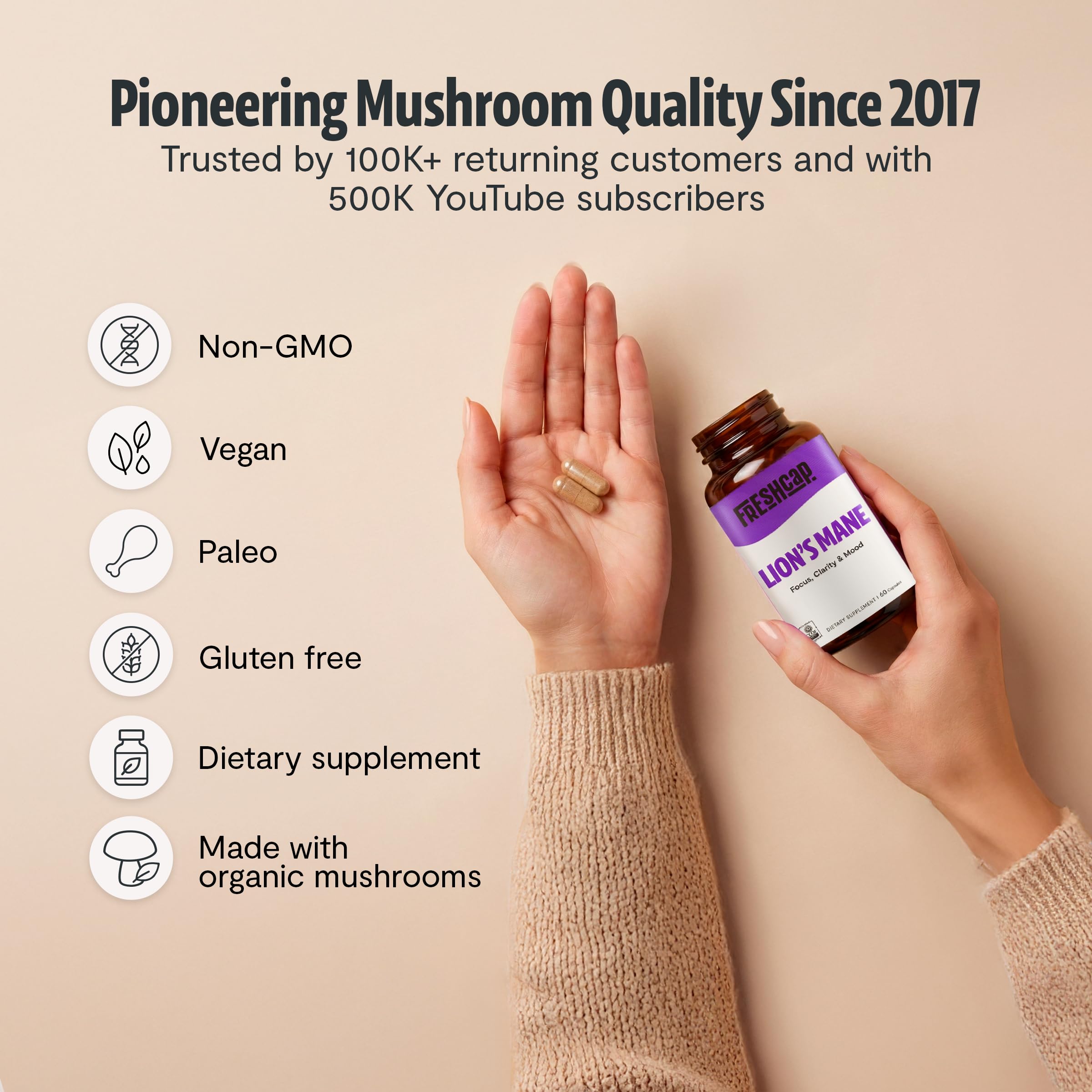 FreshCap Lion's Mane Capsules - 14:1 Organic Extract

