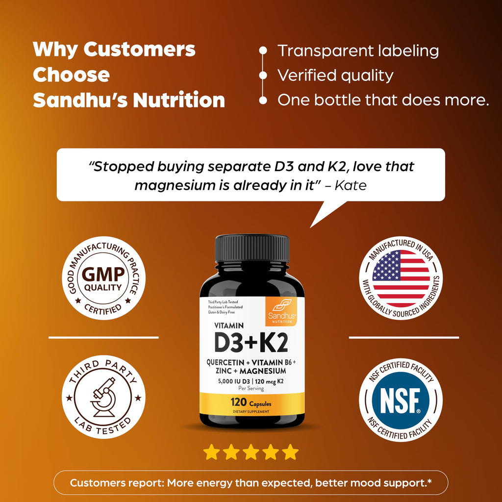 Sandhu's Vitamin D3 K2 Magnesium and Quercetin Supplement

