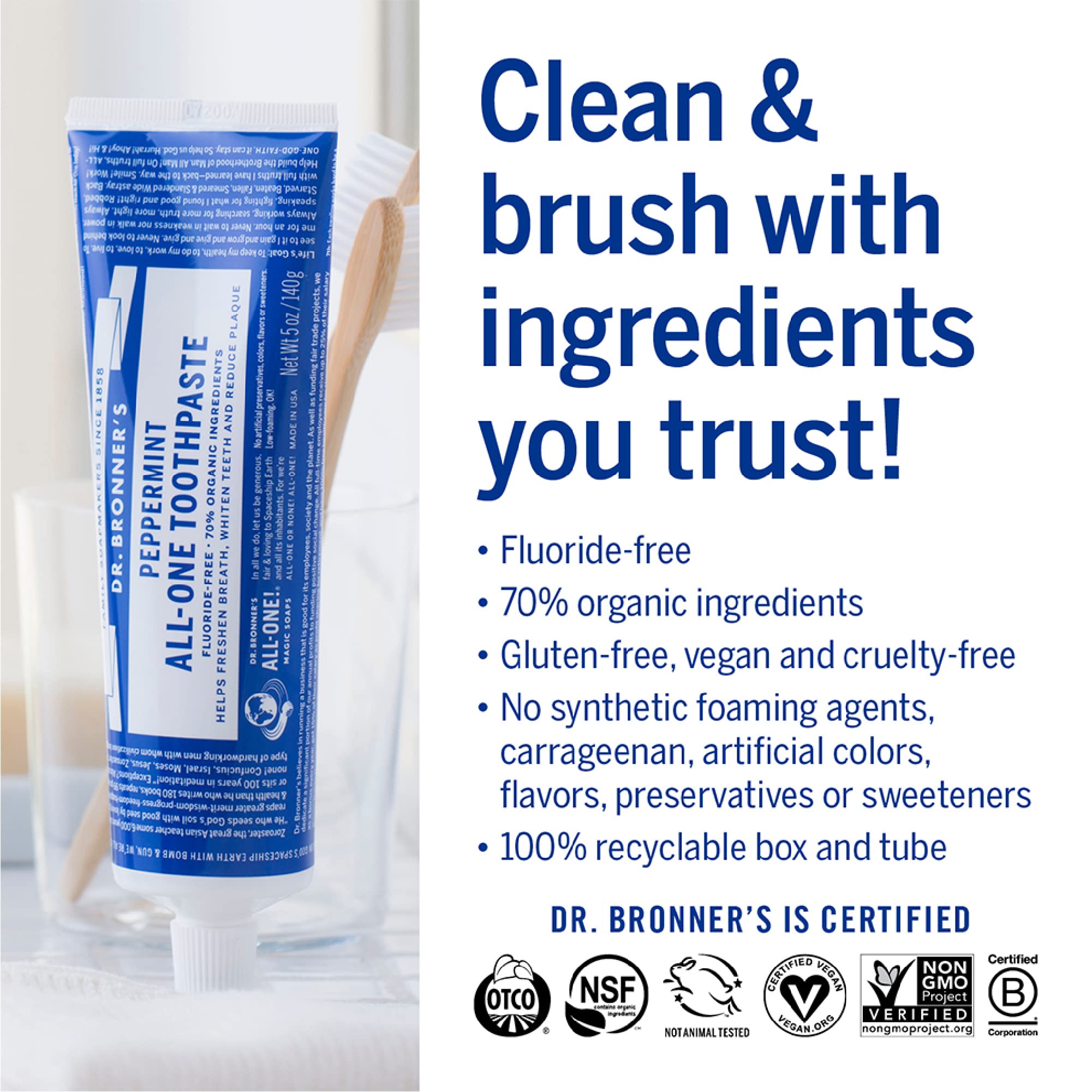 Dr. Bronner’s All-One Fluoride-Free Toothpaste - 70% Organic

