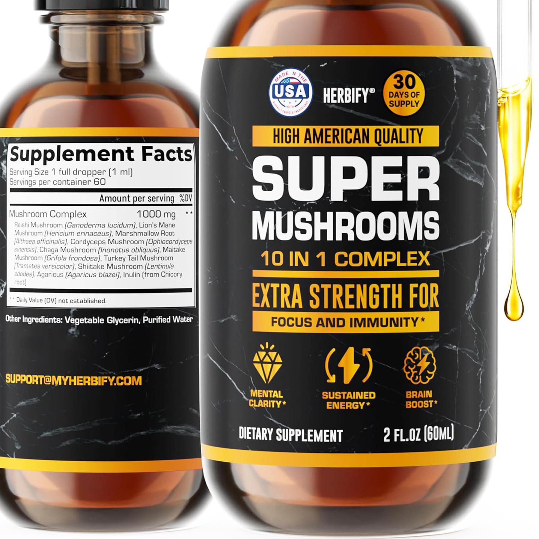 HERBIFY Lions Mane Mushroom Tincture for Brain Health & Immunity