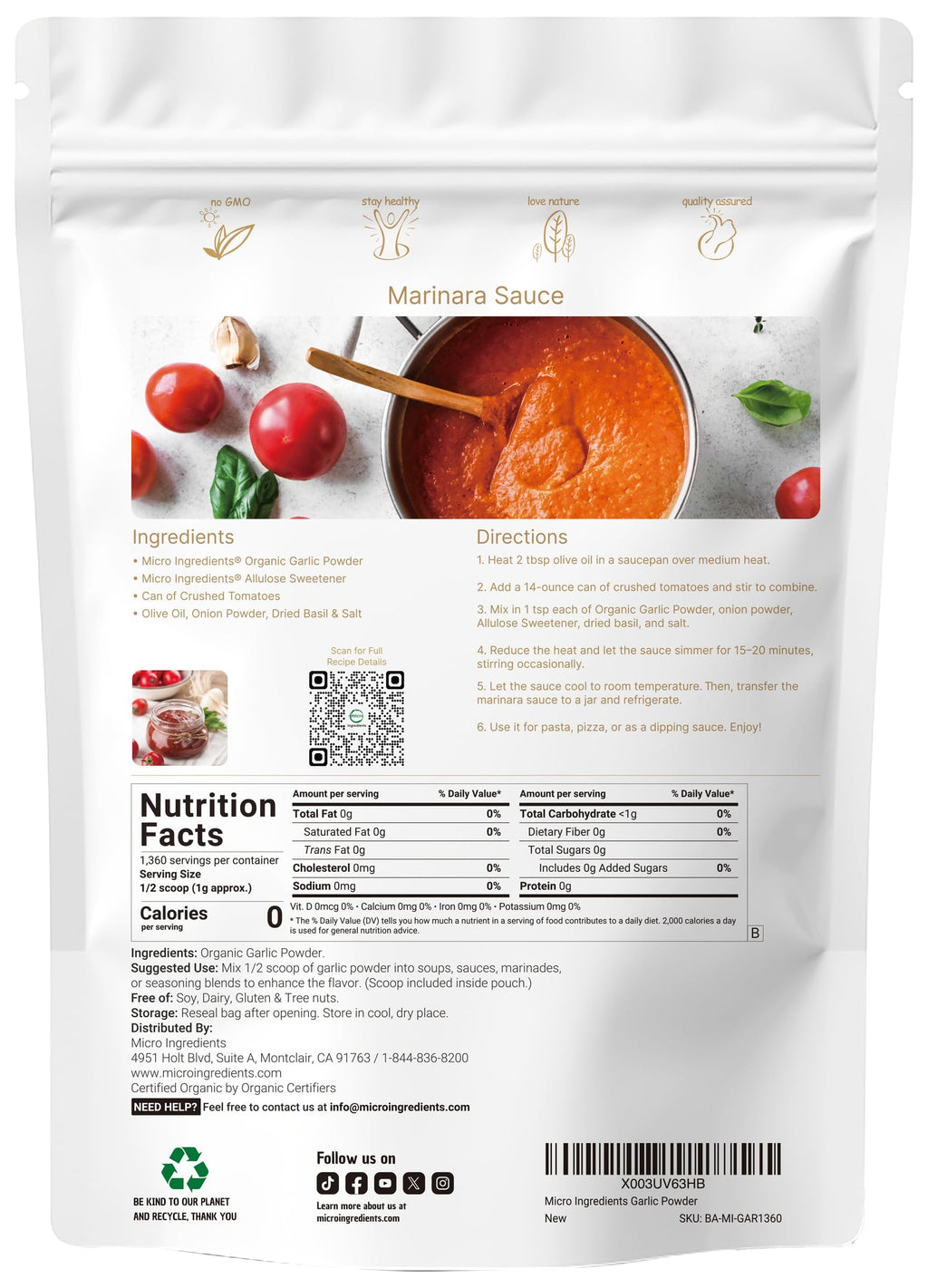 Micro Ingredients Organic Garlic Powder - Culinary Grade

