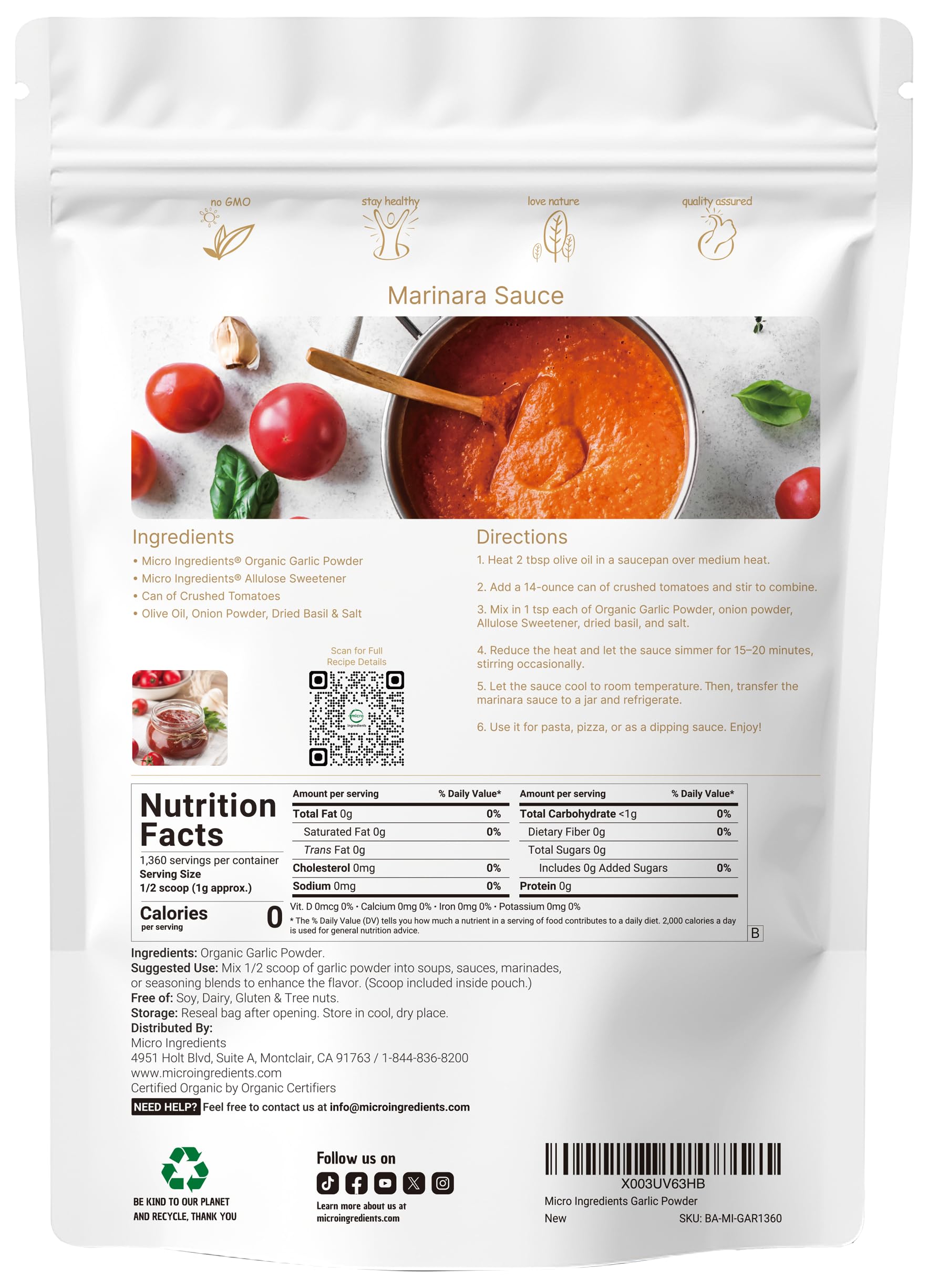 Micro Ingredients Organic Garlic Powder - Culinary Grade

