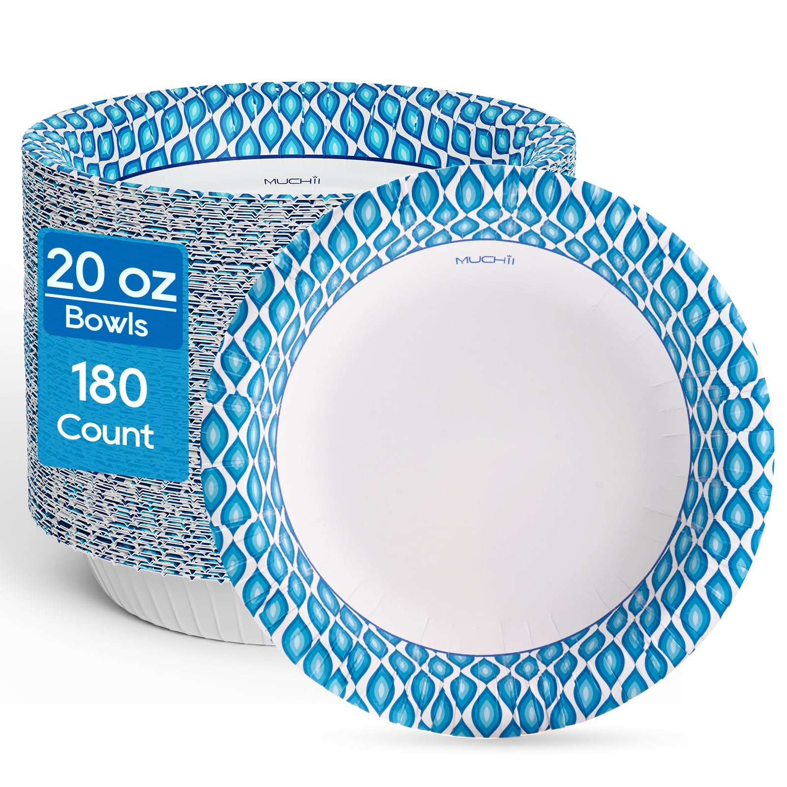 MUCHII Disposable Paper Bowls Bulk - Soak-Proof & Printed

