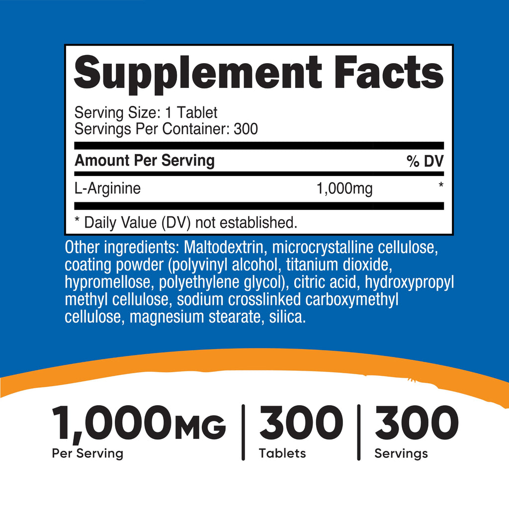 Nutricost L-Arginine 1000mg Amino Acid Supplement

