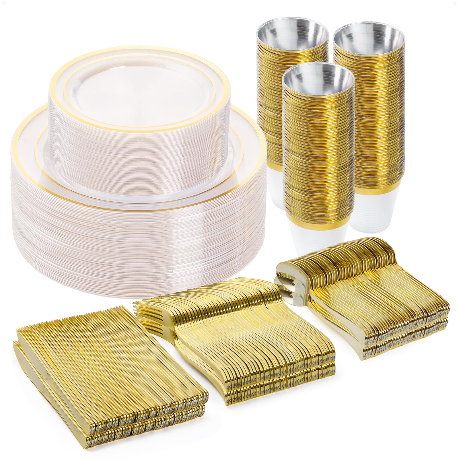 BESTVIP Disposable Dinnerware Set - Plastic Plates & Cutlery