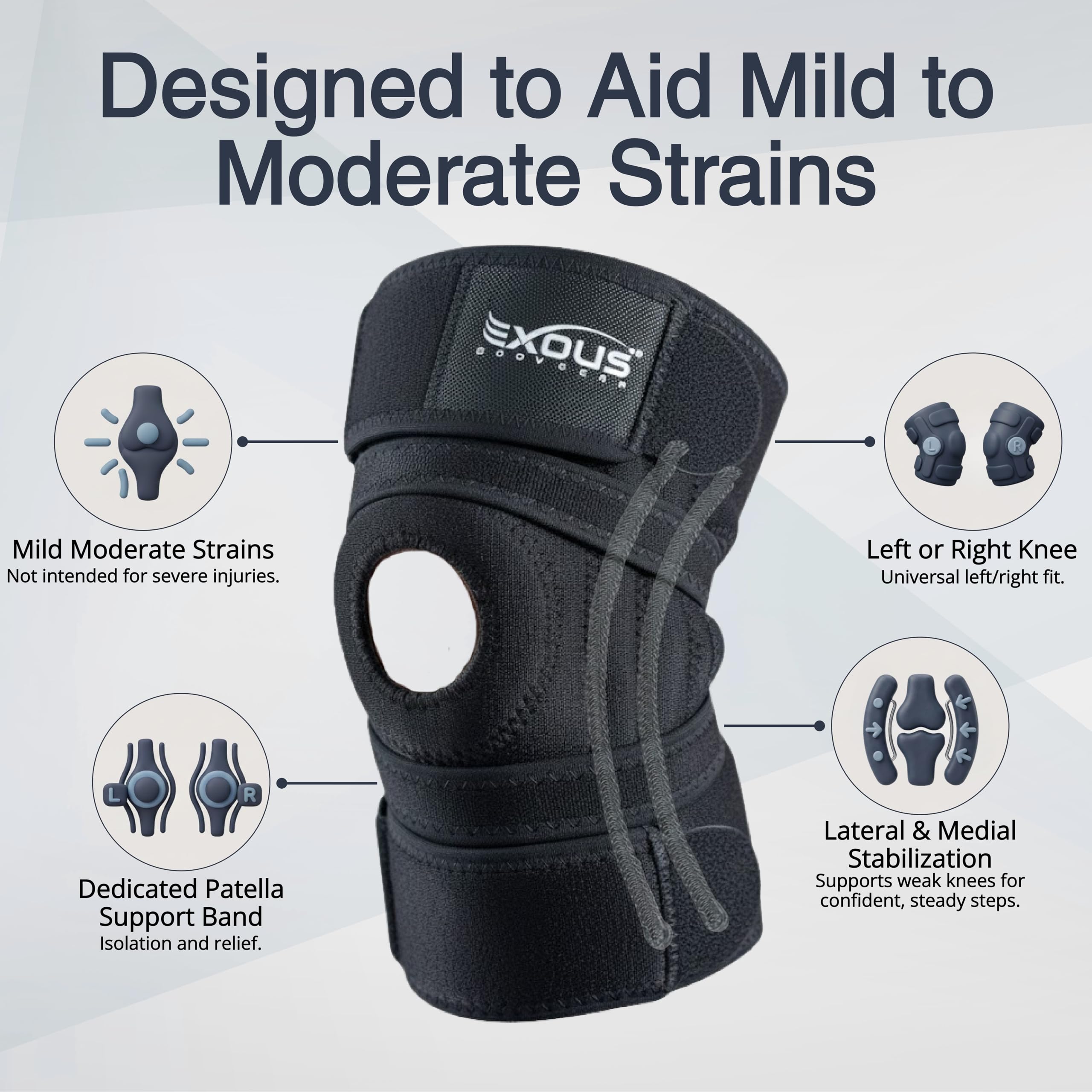 Knee Brace with Wraparound Support and Stabilizers

