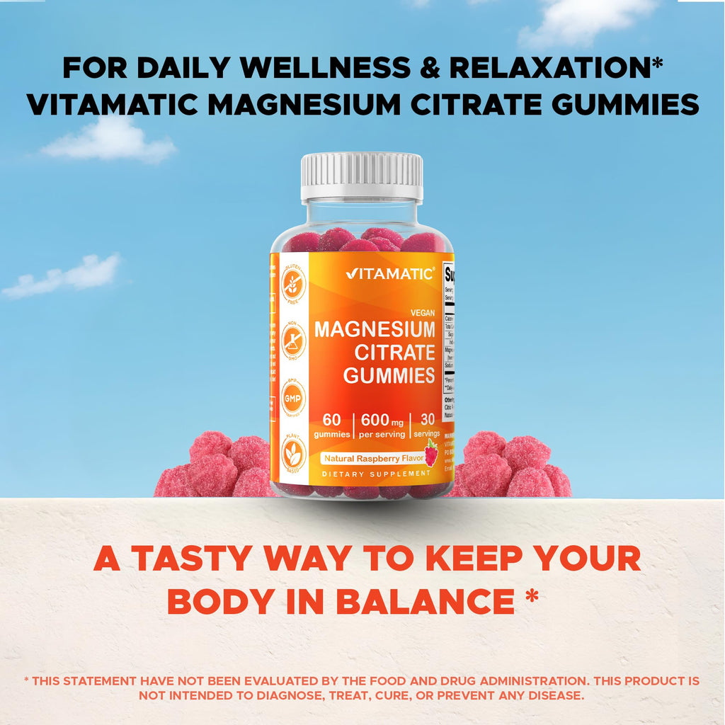 Vitamatic Magnesium Gummies 600 mg – Vegan Raspberry

