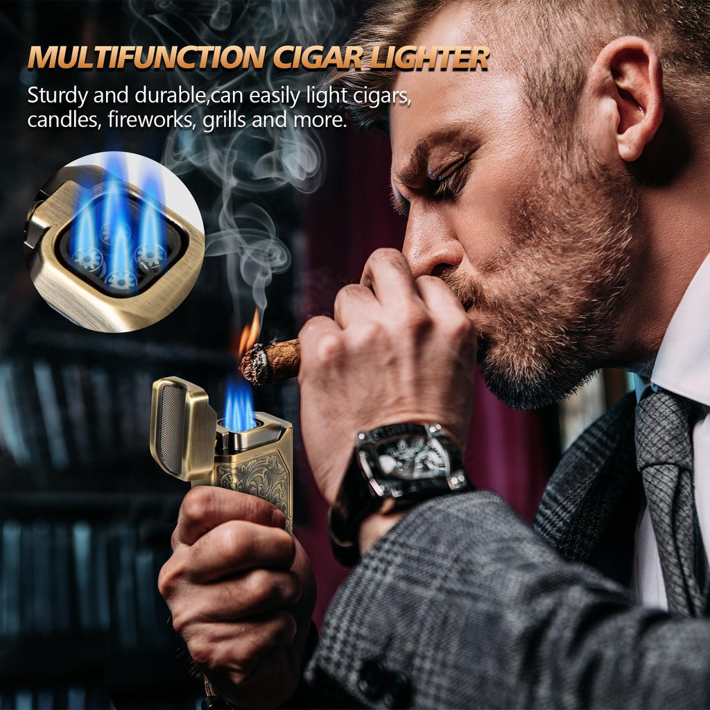 Quad Jet Flame Torch Lighter with Cutter and Punch

