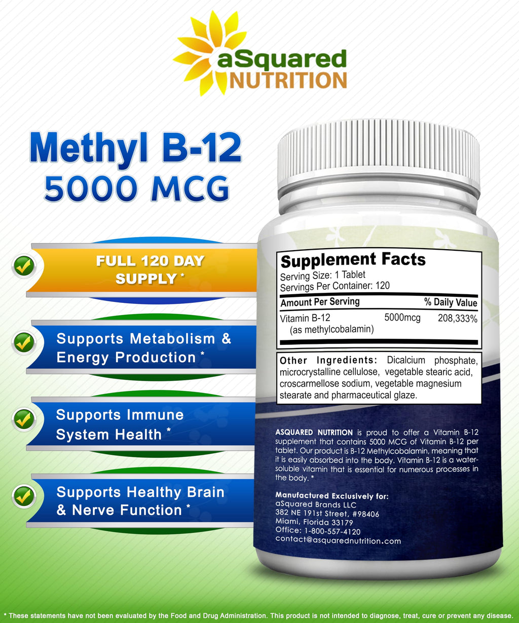 Vitamin B12 Methylcobalamin Supplement by aSquared Nutrition

