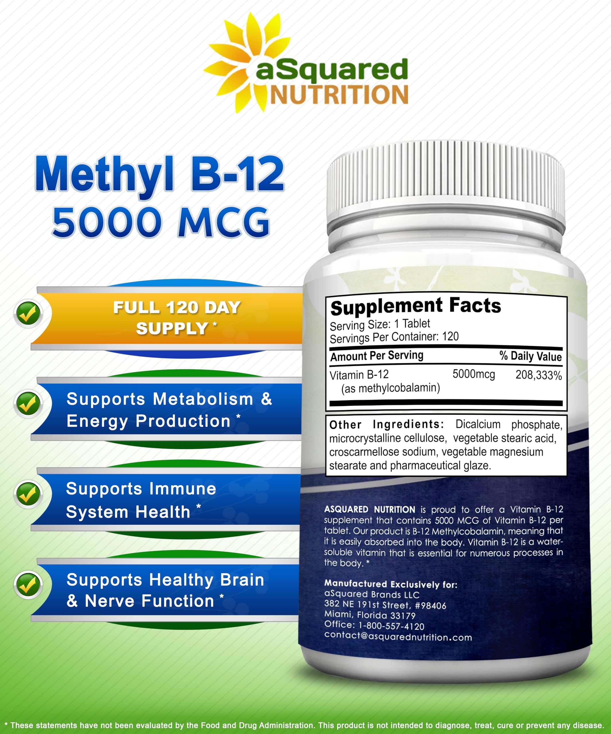 Vitamin B12 Methylcobalamin Supplement by aSquared Nutrition

