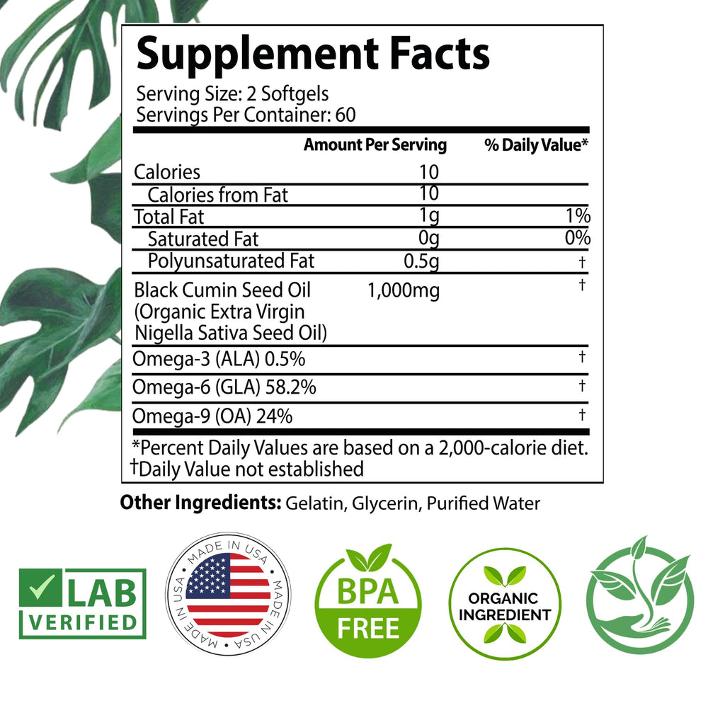 Black Seed Oil Capsules 1000mg Organic Cold Pressed

