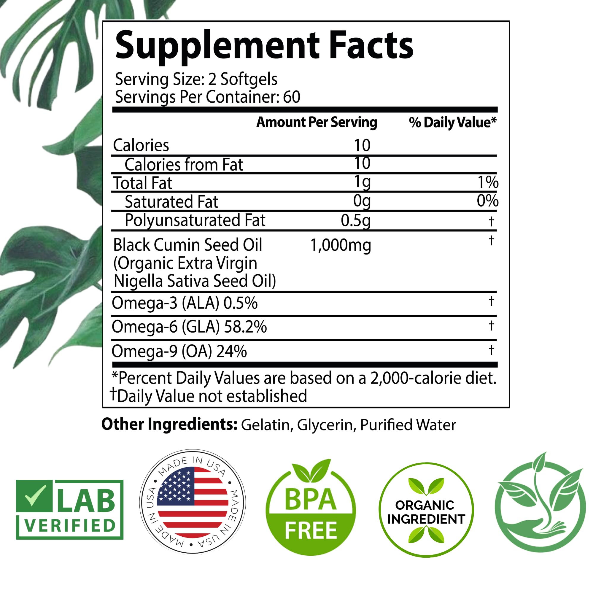 Black Seed Oil Capsules 1000mg Organic Cold Pressed

