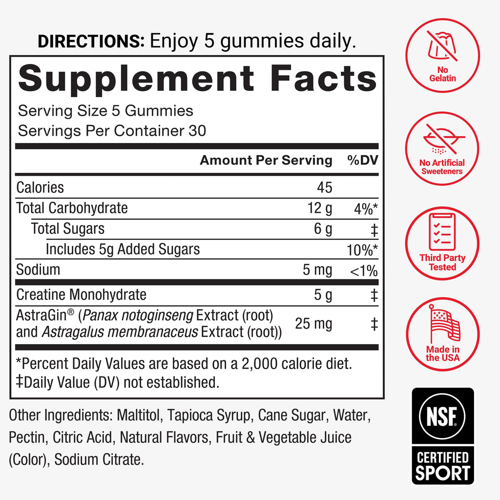 Force Factor Creatine Gummies Monohydrate NSF Certified

