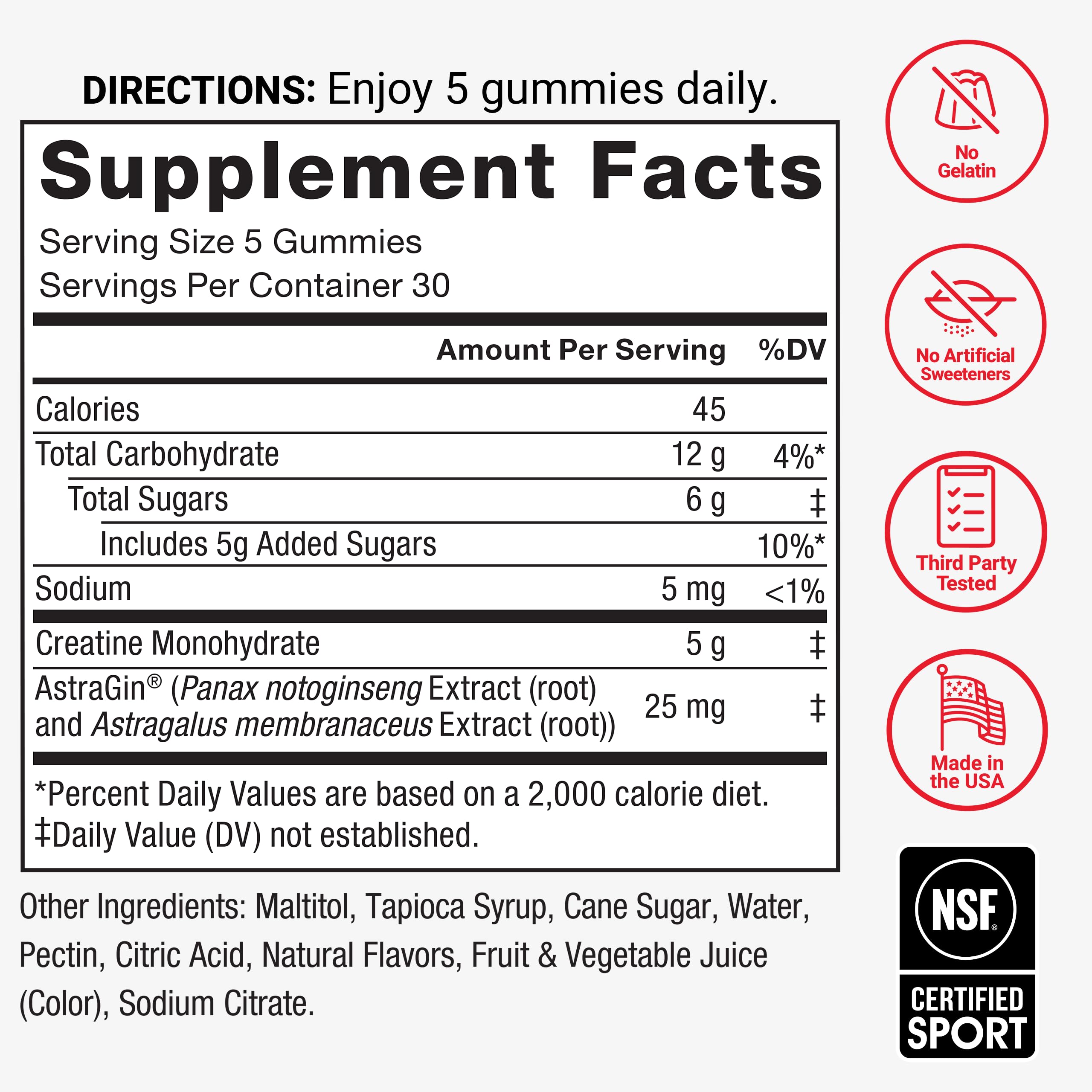 Force Factor Creatine Gummies Monohydrate NSF Certified

