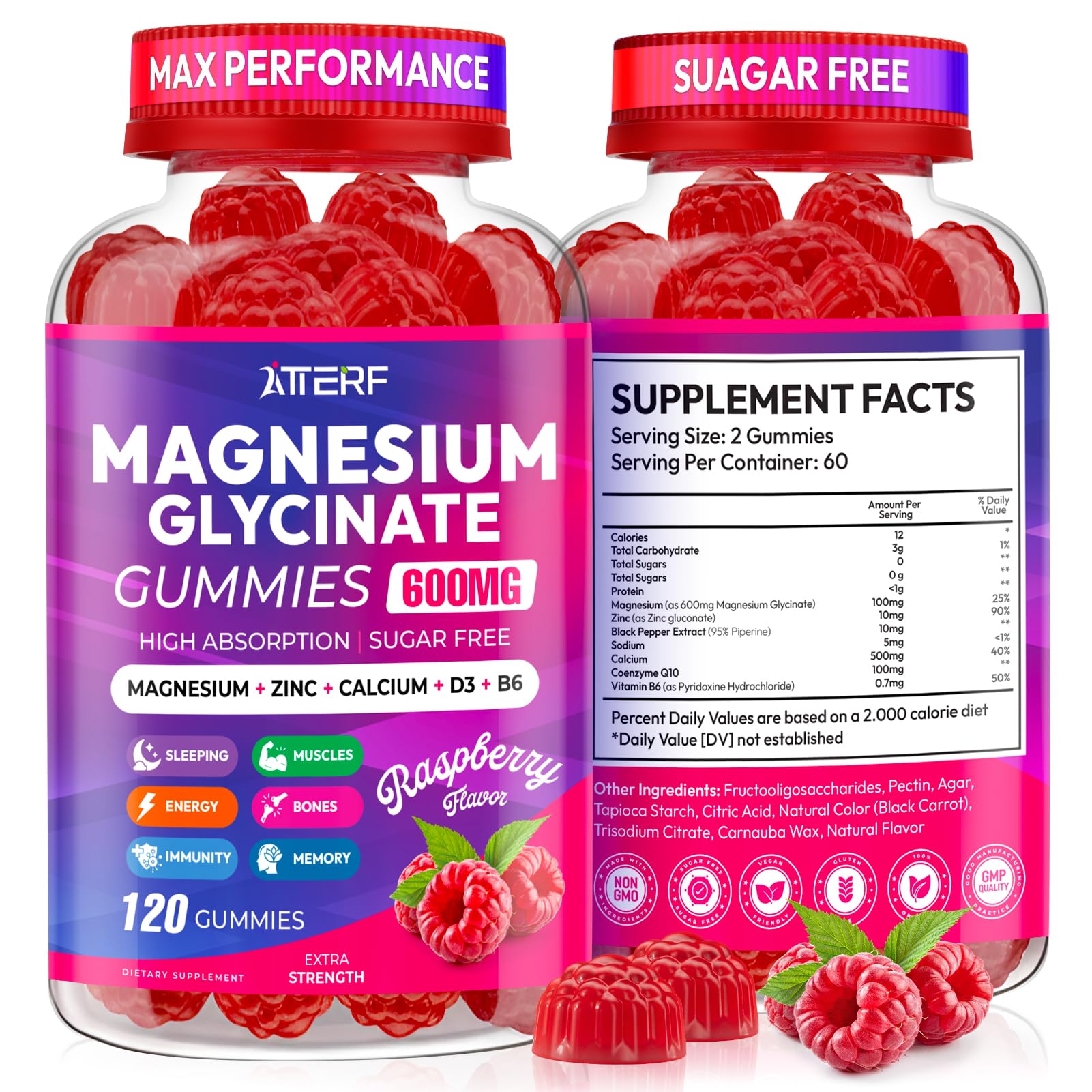 ATTERF Magnesium Glycinate Gummies Sugar Free Vegan

