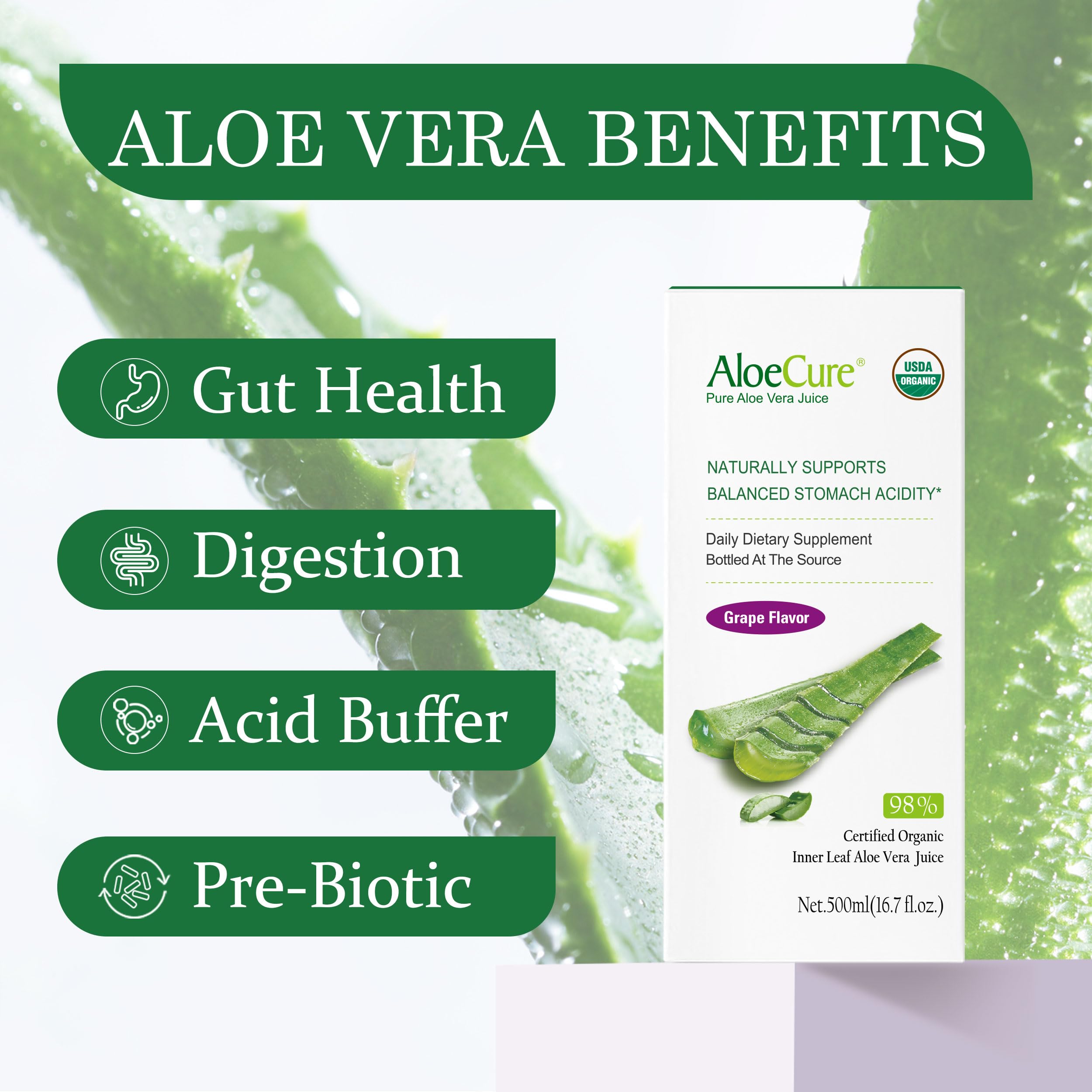 AloeCure Organic Aloe Vera Juice Inner Leaf Gel

