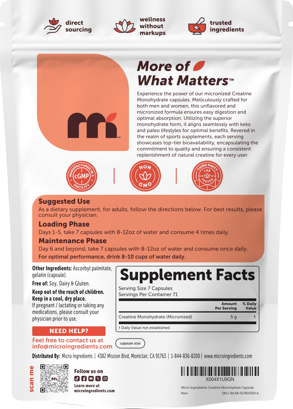 Micro Ingredients Creatine Monohydrate Capsules | Micronized

