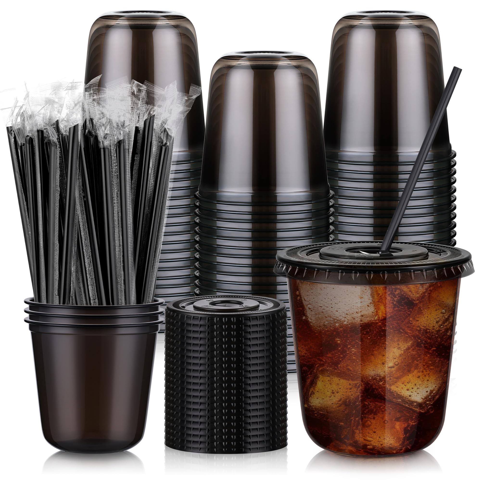 tchrules 100-Set Plastic Cups with Lids and Straws