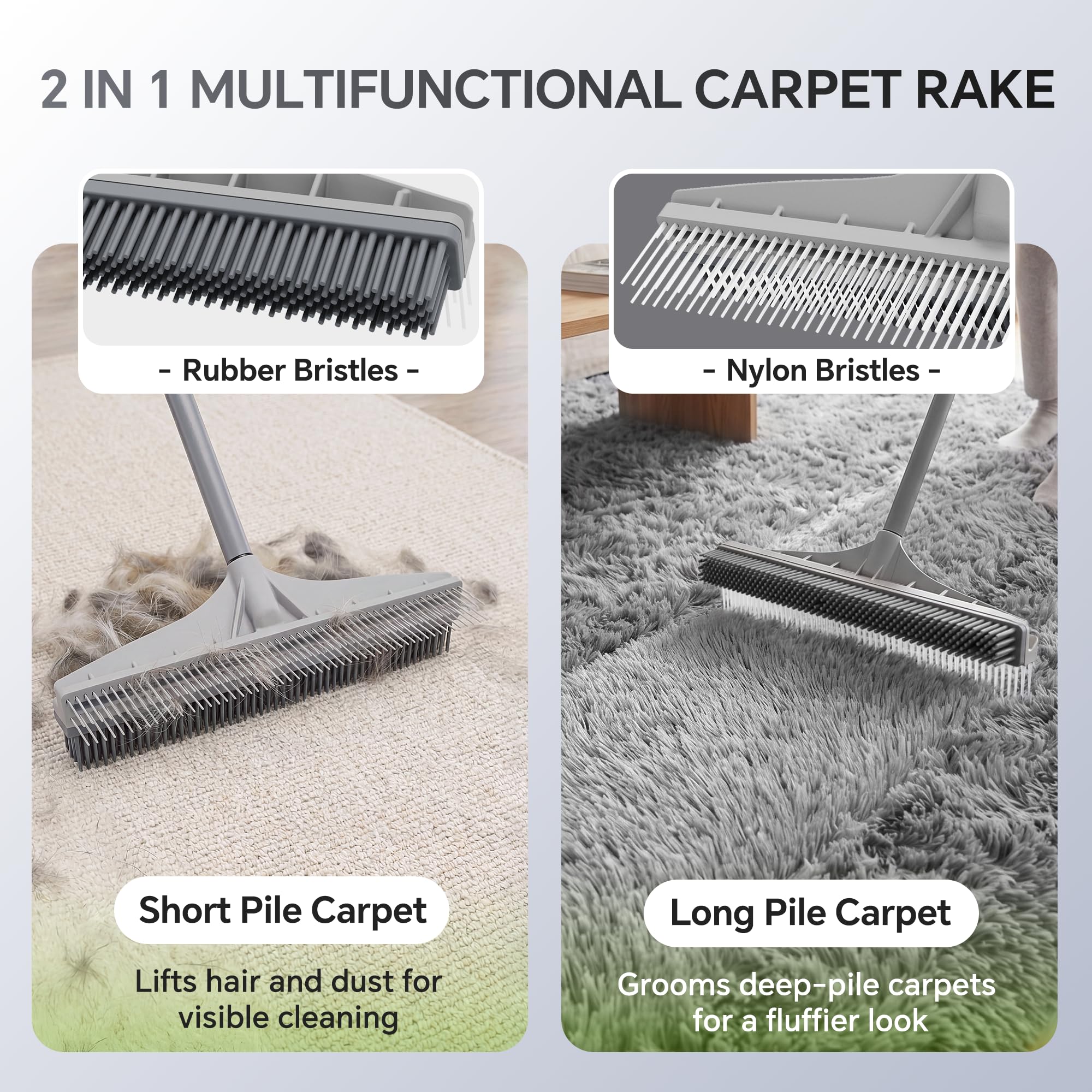 Walensee 2-in-1 Carpet Rake for Pet Hair Nylon & Rubber

