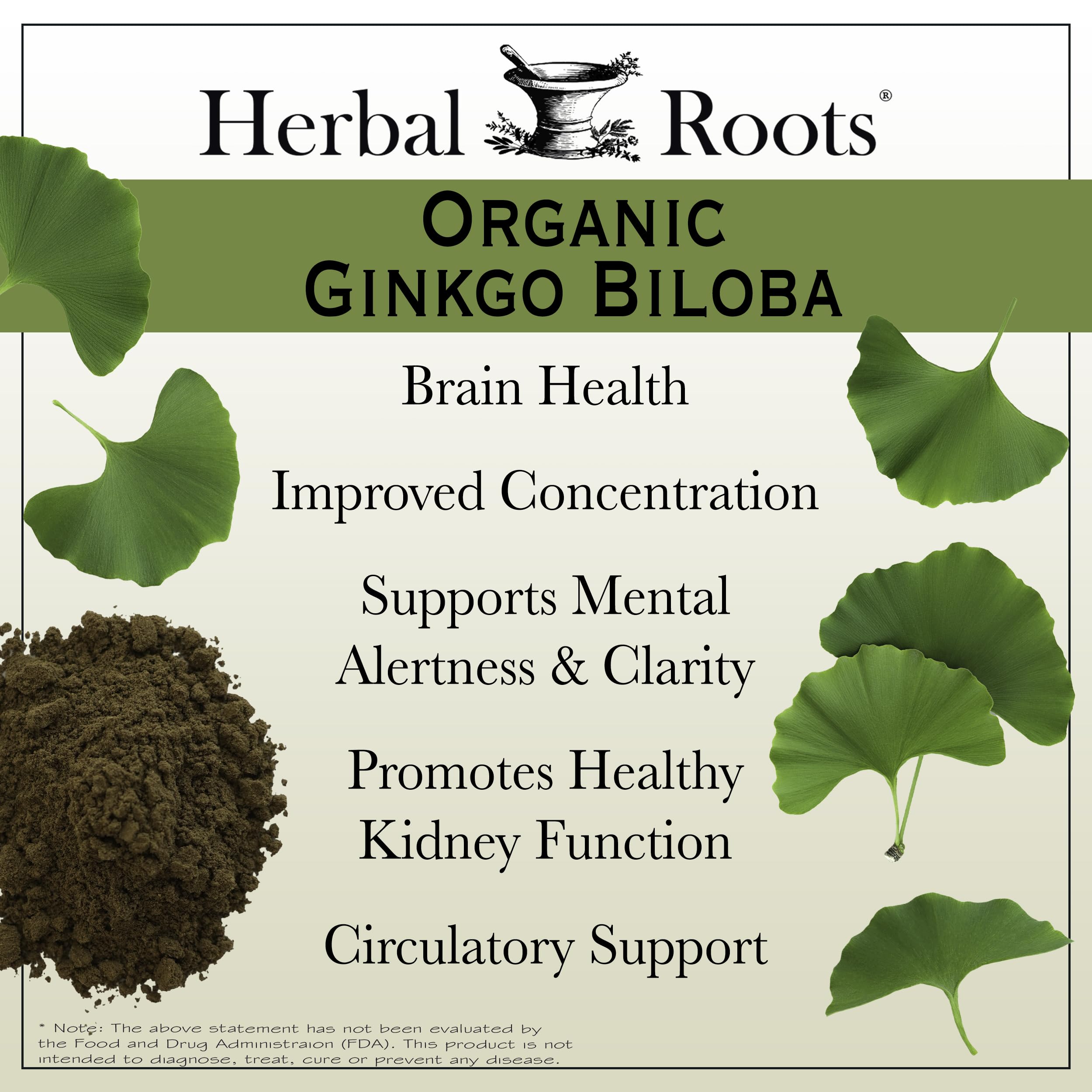 Herbal Roots Ginkgo Biloba Organic Herbal Supplement

