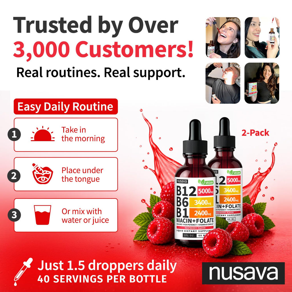 NUSAVA Vitamin B12 Liquid Drops | 5-in-1 Sublingual B Complex

