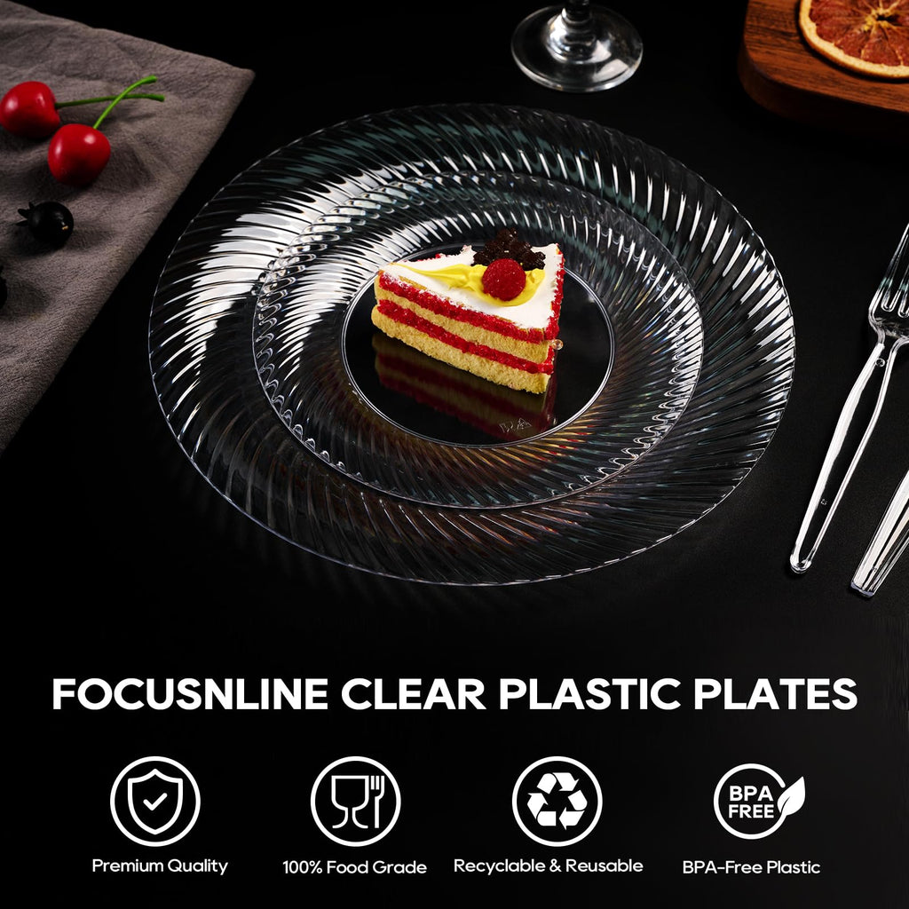 FOCUSLINE Clear Plastic Plates Heavy Duty Disposable

