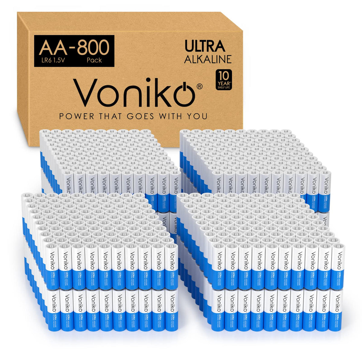 Voniko Premium Grade AA Alkaline Batteries 1.5V Long-Lasting Leakproof