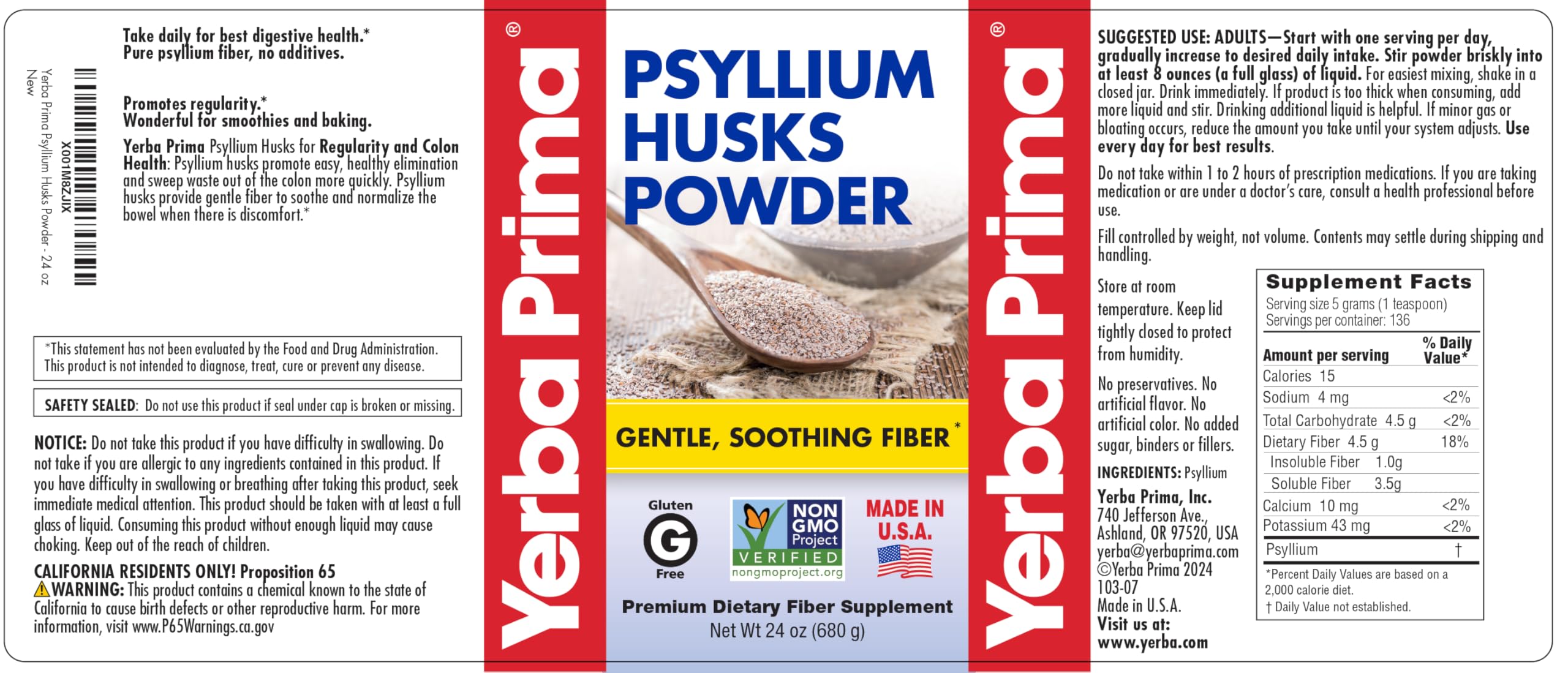 Yerba Prima Psyllium Husk Powder – Unflavored Fiber

