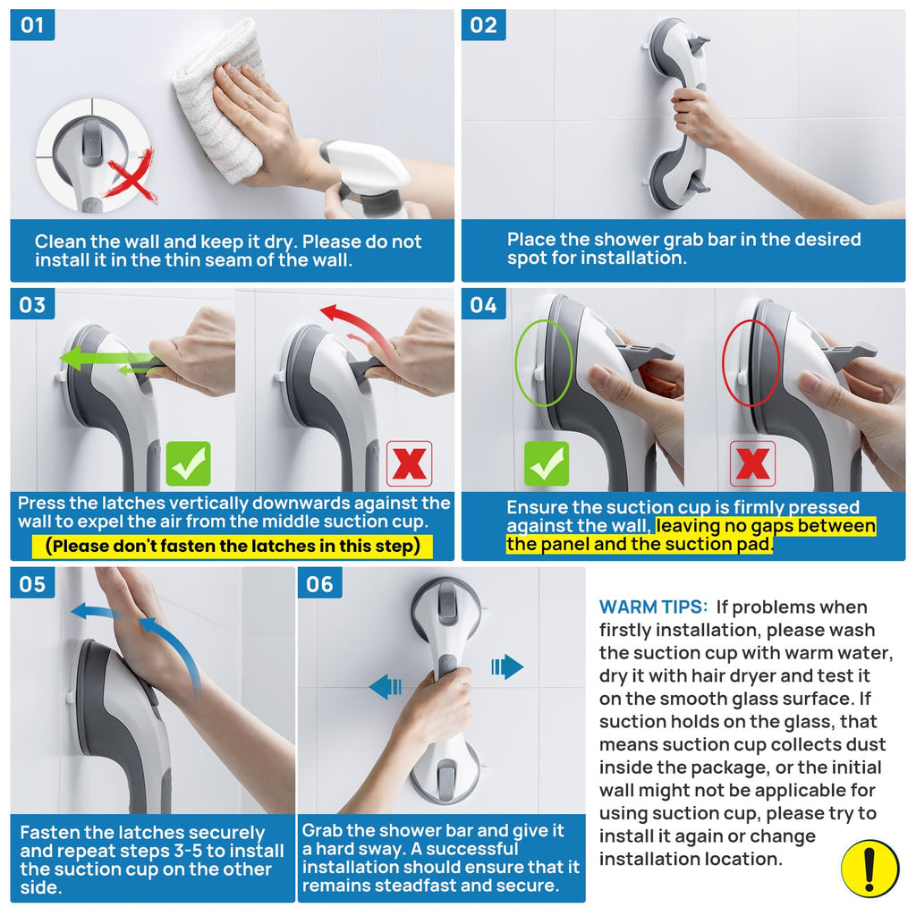 LEVERLOC Suction Grab Bar for Bathrooms | No-Drill Safety

