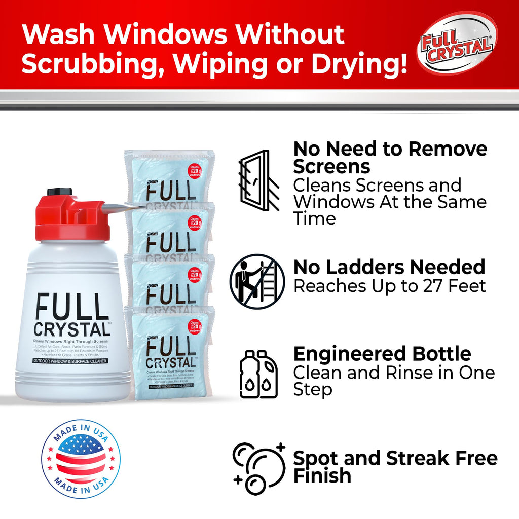 Full Crystal Window Cleaning Kit Glass Cleaner Concentrate with Long Reach


