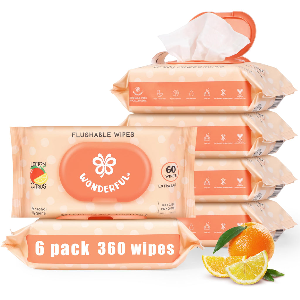 WONDERFUL Flushable Wipes Plant-Based Wet Wipes for Adults & Kids