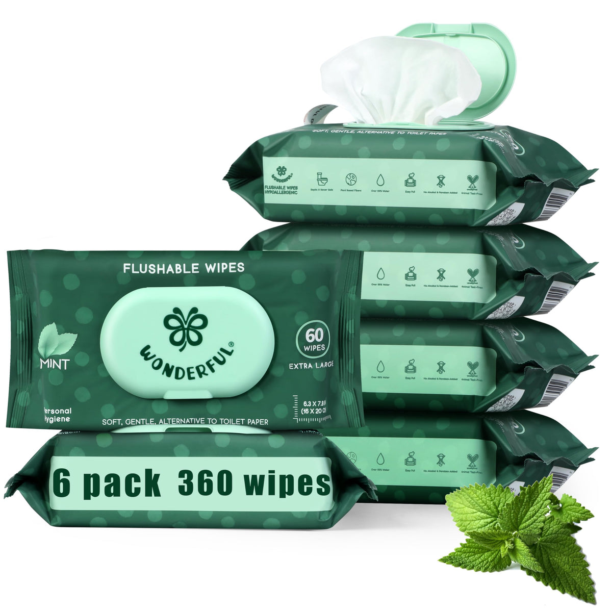 WONDERFUL Flushable Wipes Plant-Based Wet Wipes for Adults & Kids