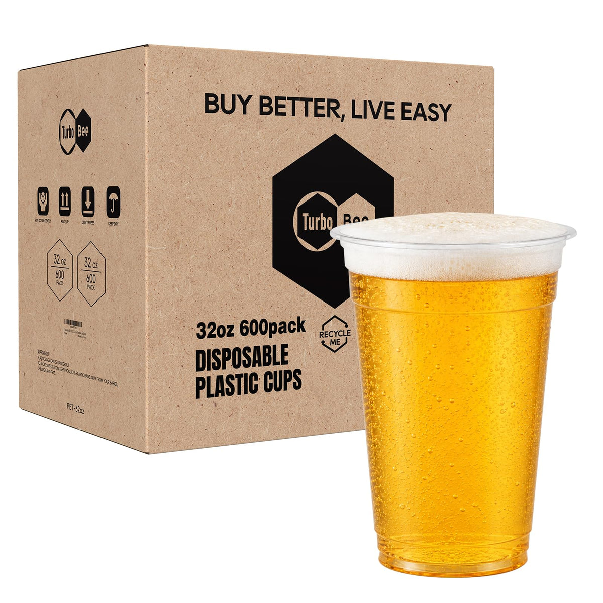 Turbo Bee Plastic Cups with Lids & Straws for To-Go Cold Drinks