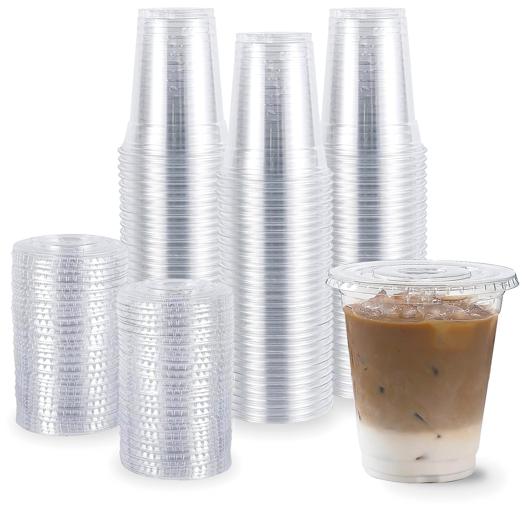 Clear Plastic Cups by TashiBox with Flat Lids