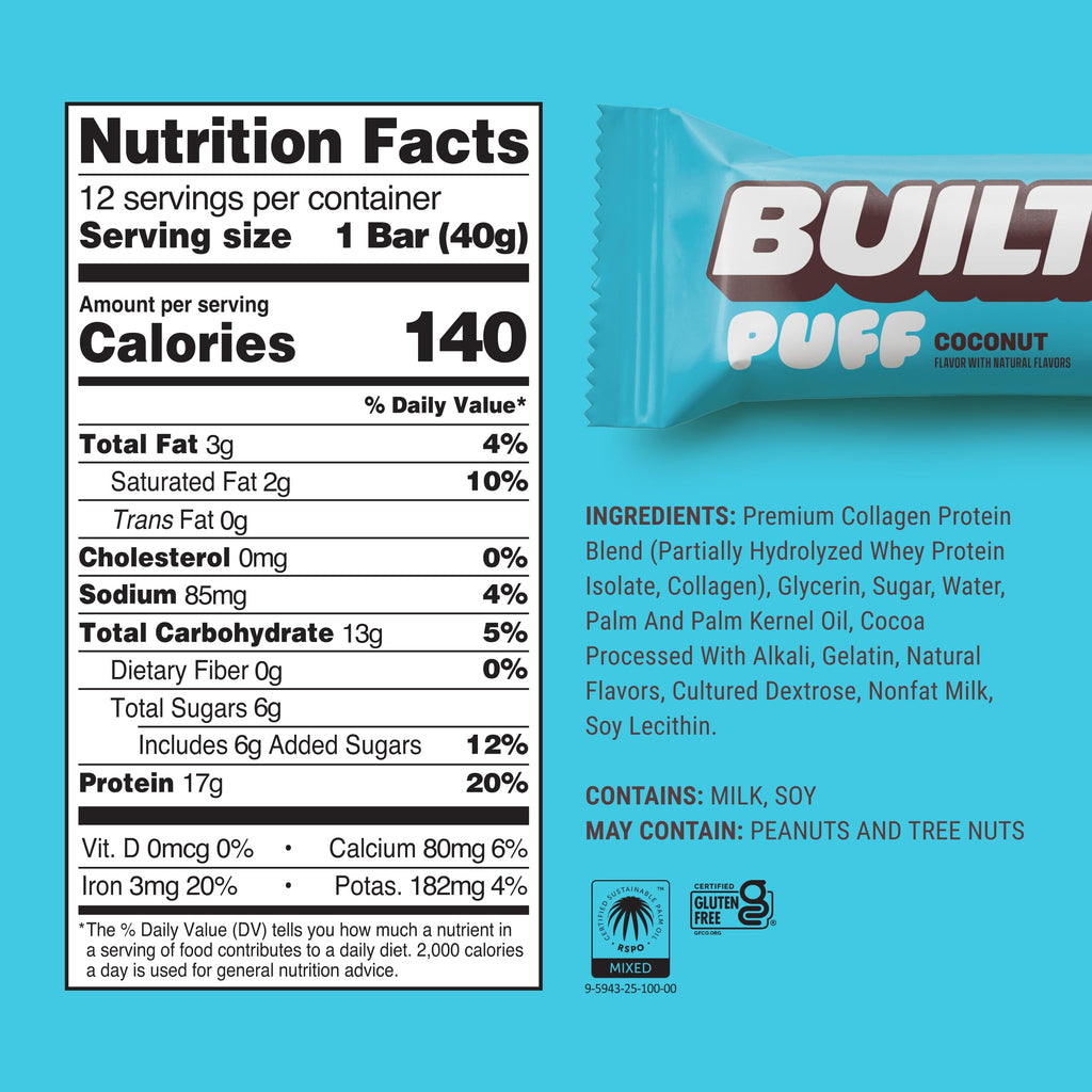 BUILT Puff Protein Bars with Collagen | Gluten Free

