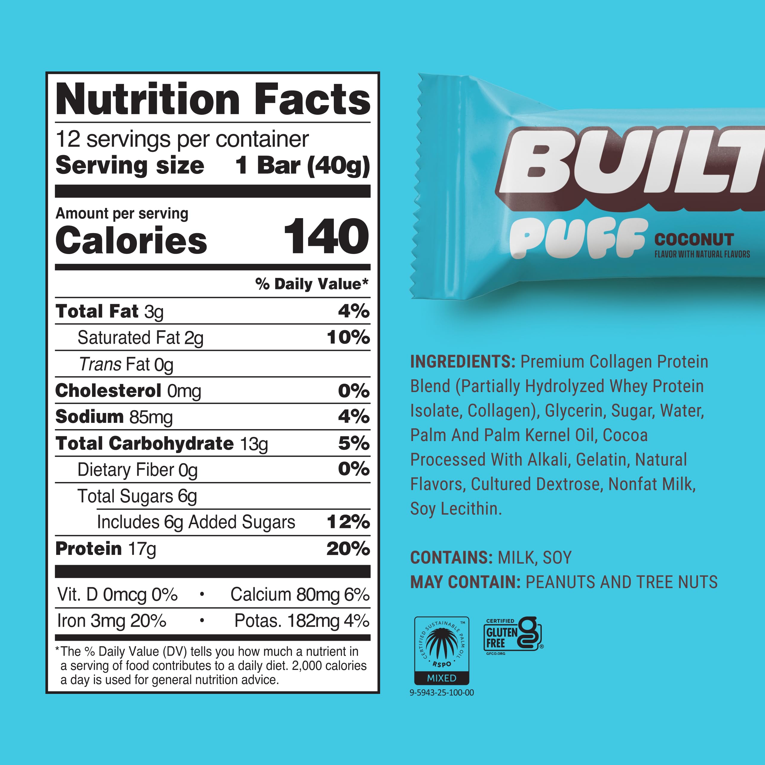 BUILT Puff Protein Bars with Collagen | Gluten Free


