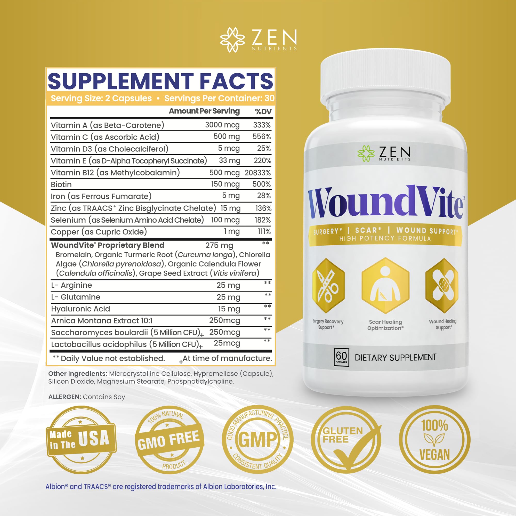 WoundVite Pre & Post Surgery Support by Zen Nutrients

