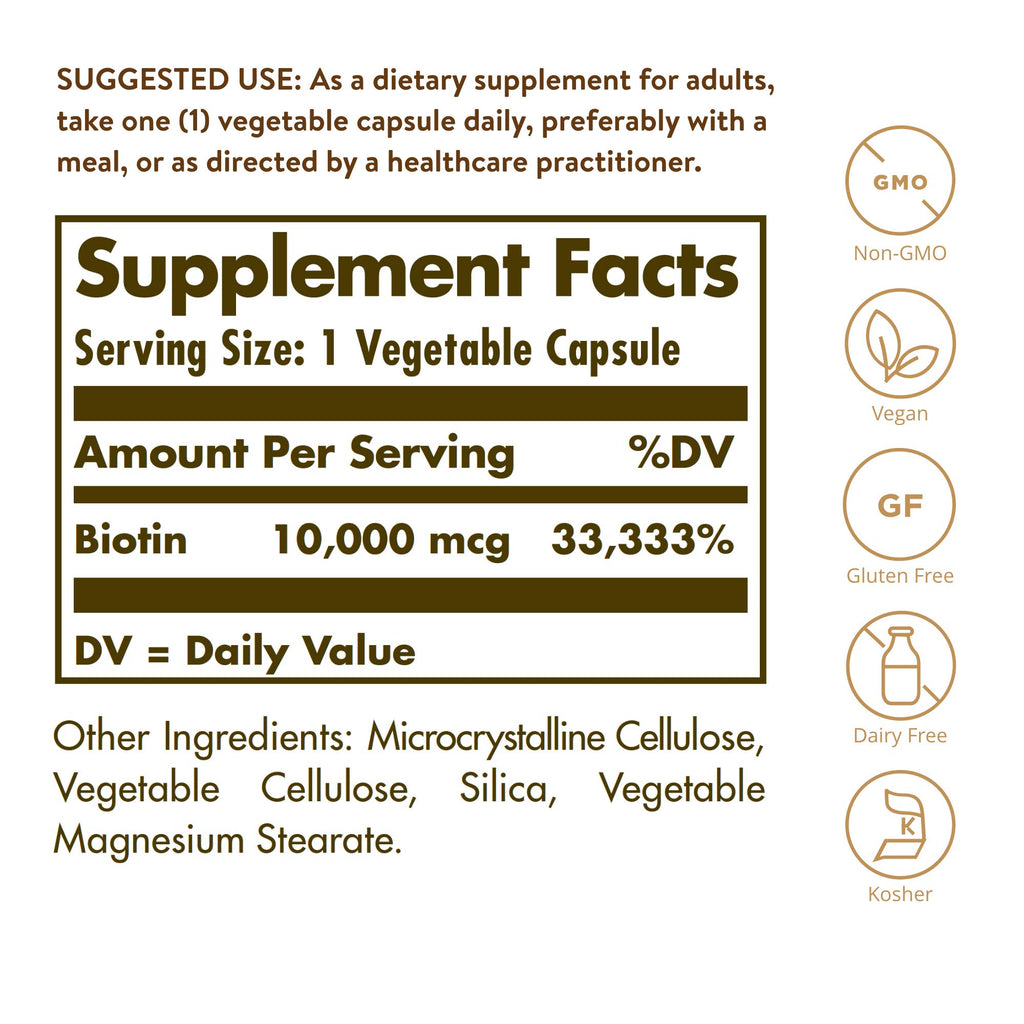 Solgar Biotin 10000 mcg Vegetarian Capsules for Hair & Skin

