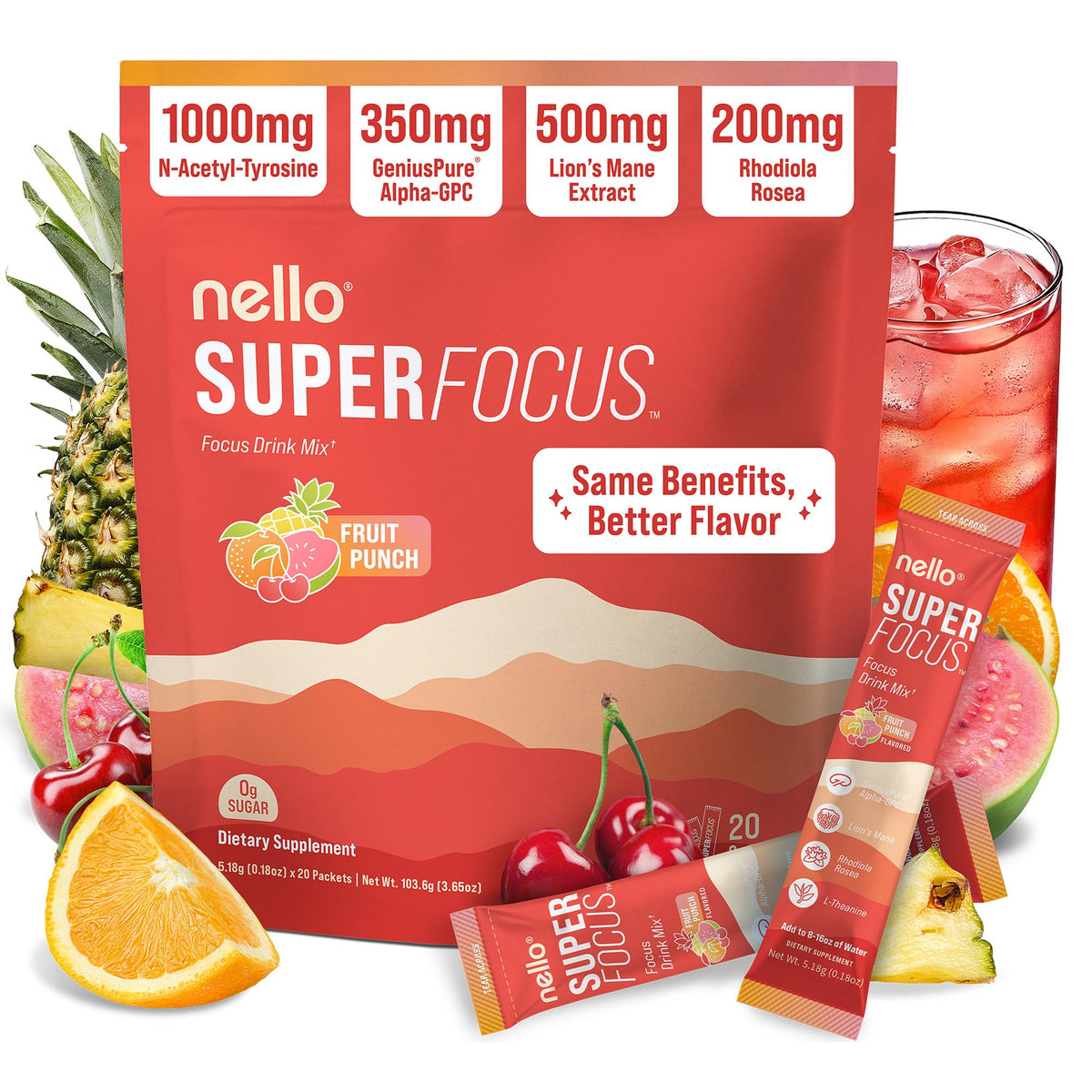 Nello Superfocus Nootropic Drink Mix for Focus and Clarity