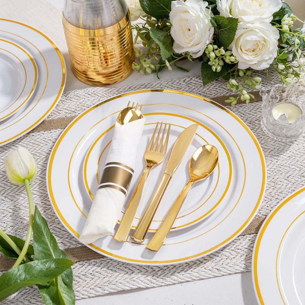 WELLIFE Disposable Dinnerware Set Plates Cups & Utensils

