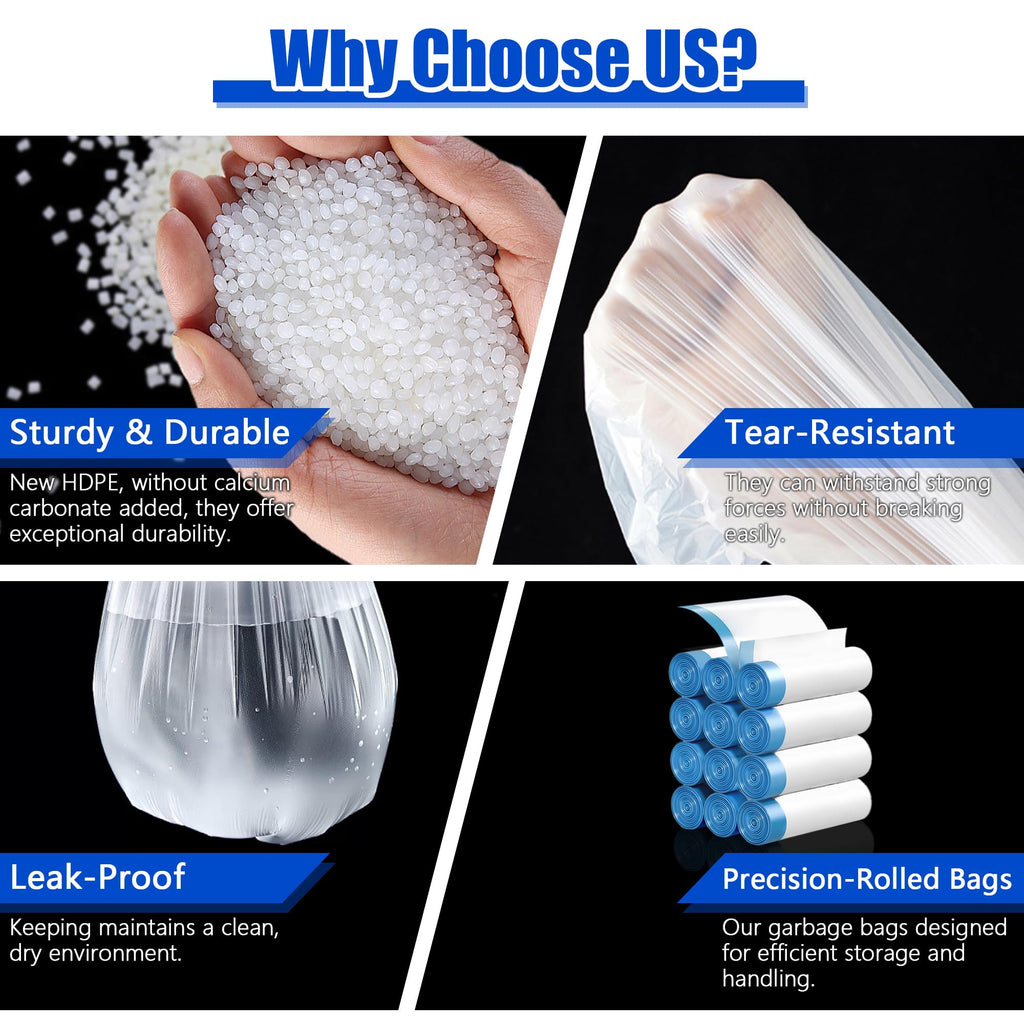 Small Drawstring Trash Bags HDPE 1.2 Mil Unscented

