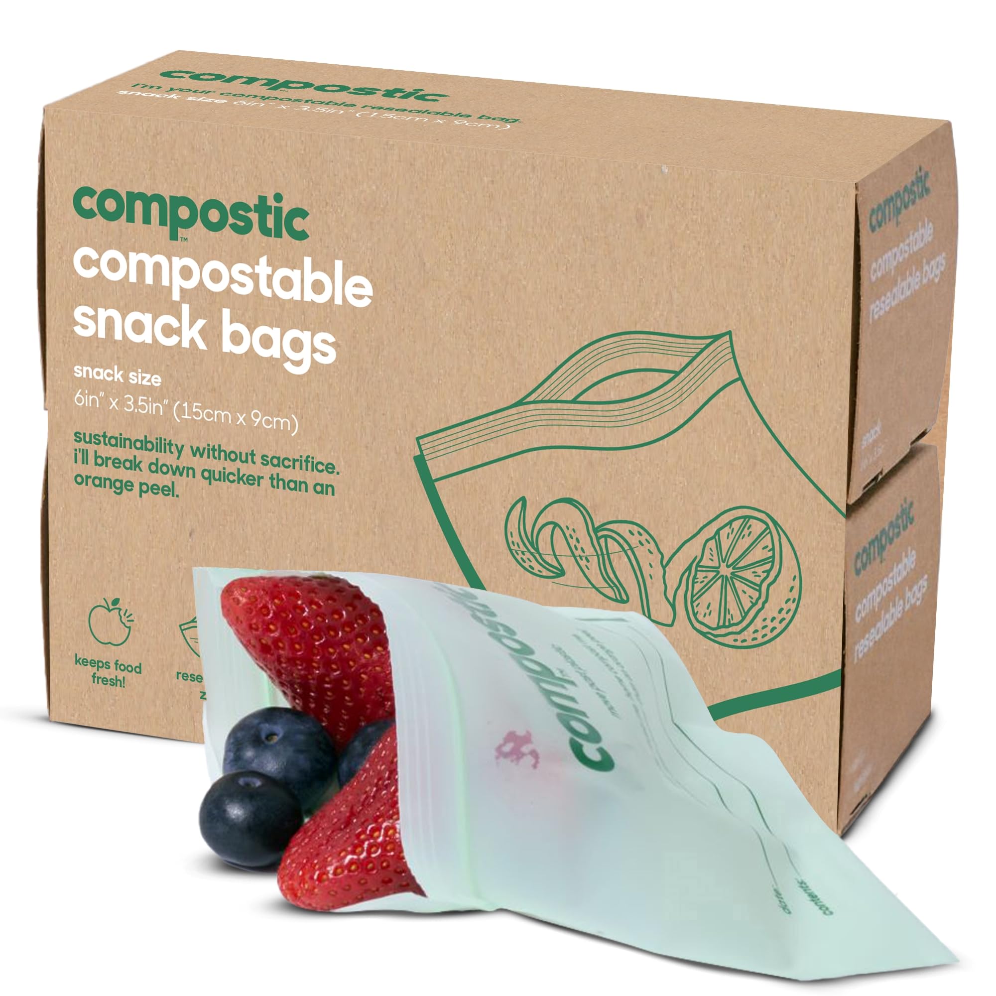 Compostic Compostable Storage Bags, Home Compostable, Plant-Based, Leak-Proof