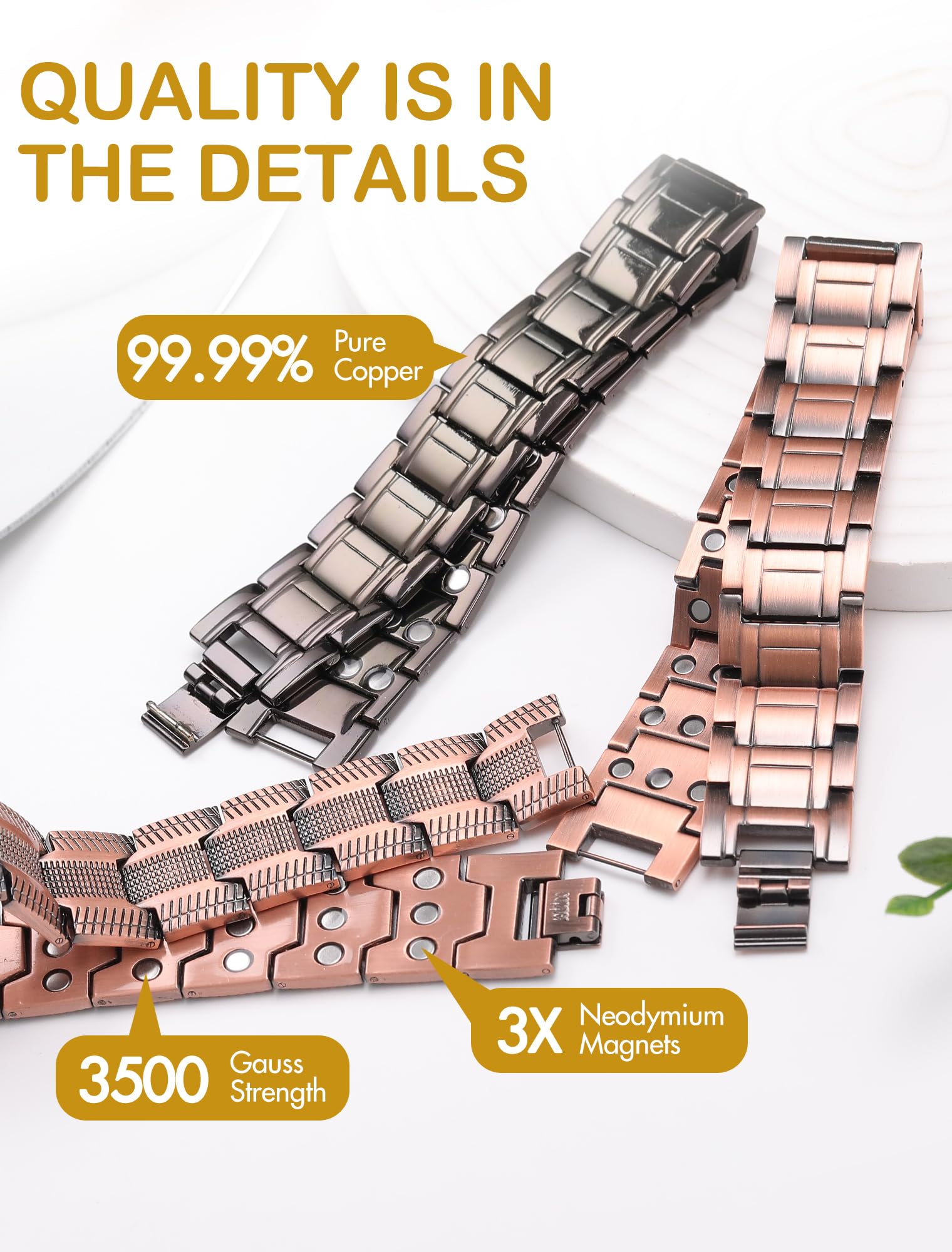 Feraco Magnetic Bracelet for Men | 3-Row Neodymium Magnets

