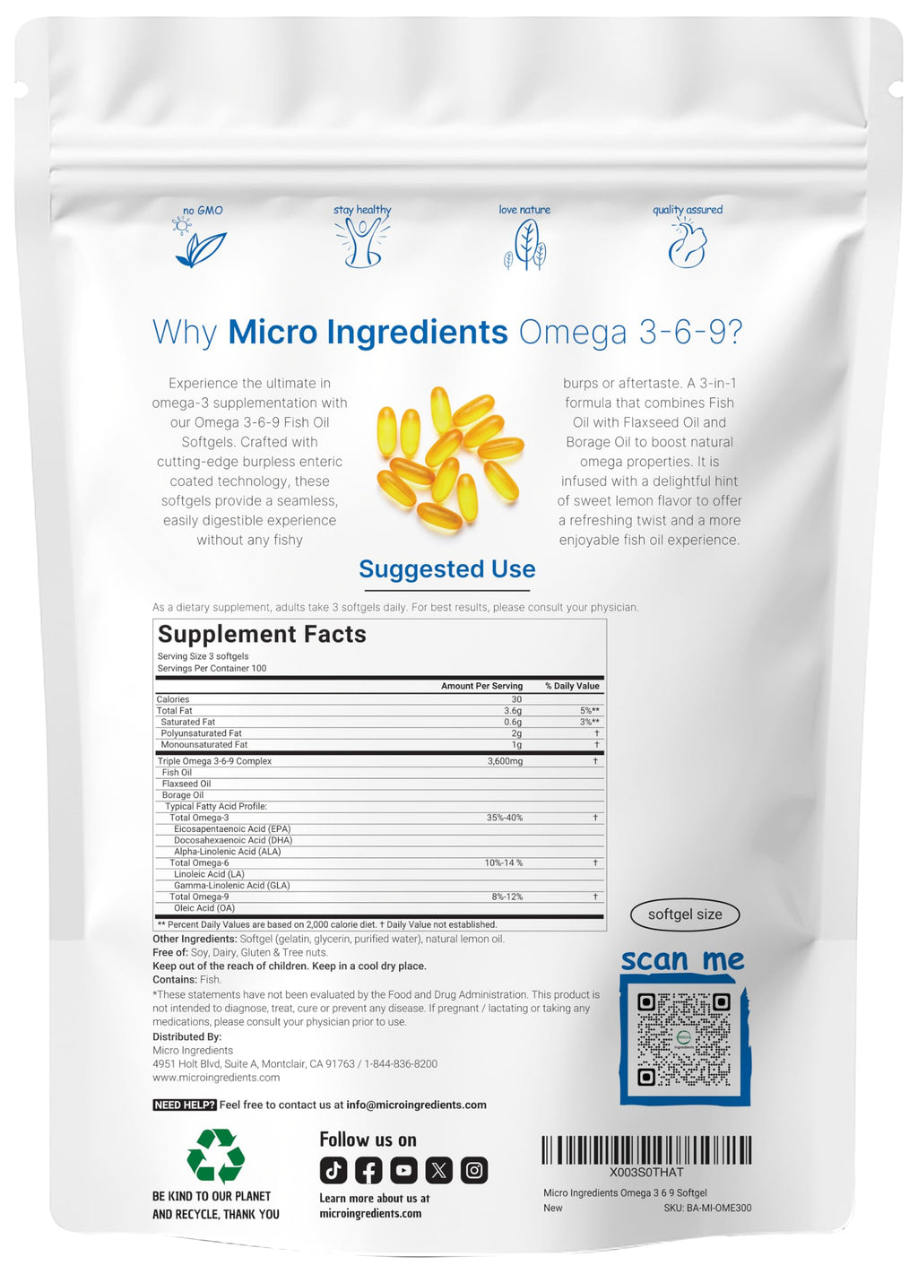 Micro Ingredients Omega-3-6-9 Softgel Complex

