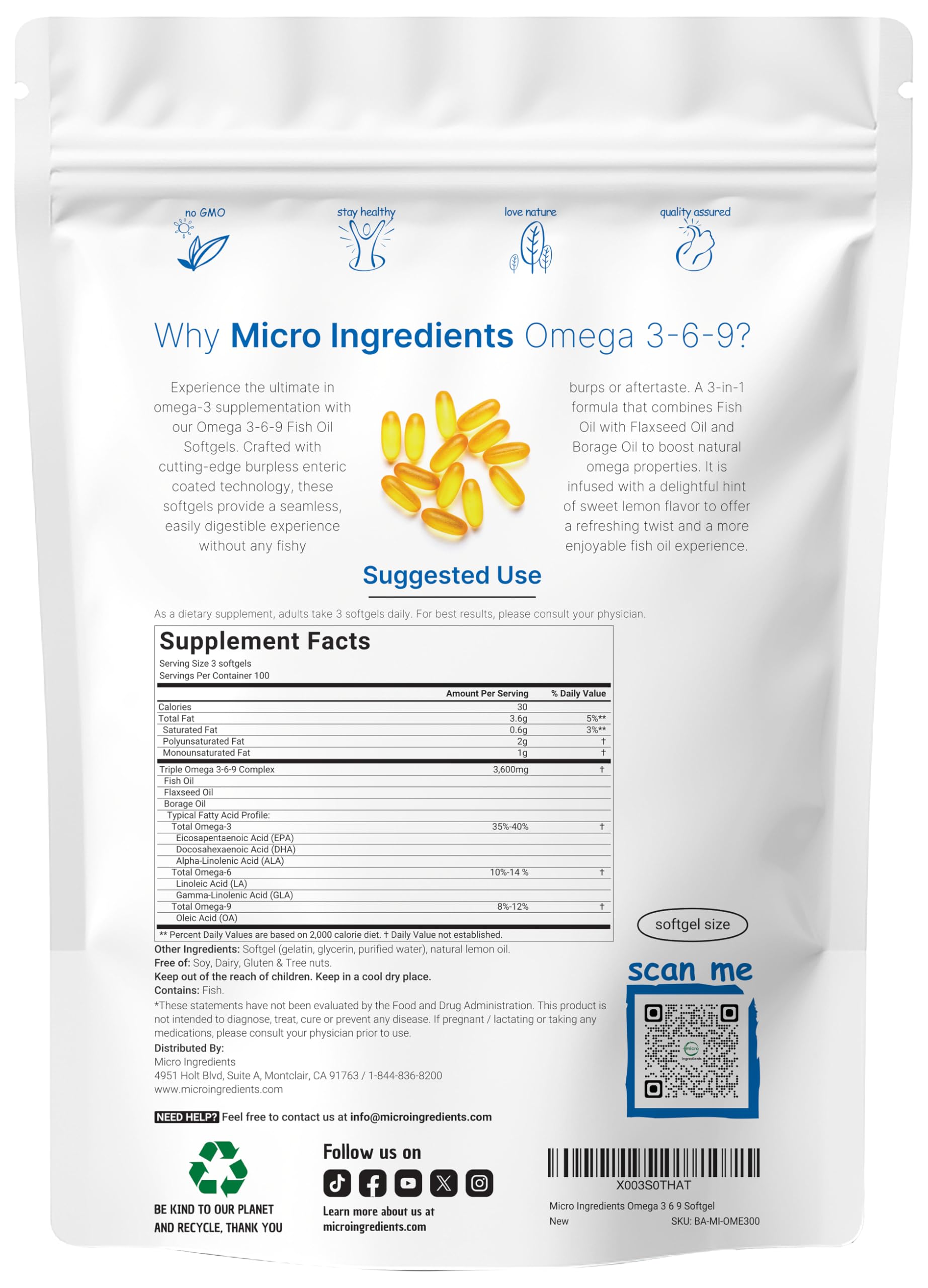 Micro Ingredients Omega-3-6-9 Softgel Complex

