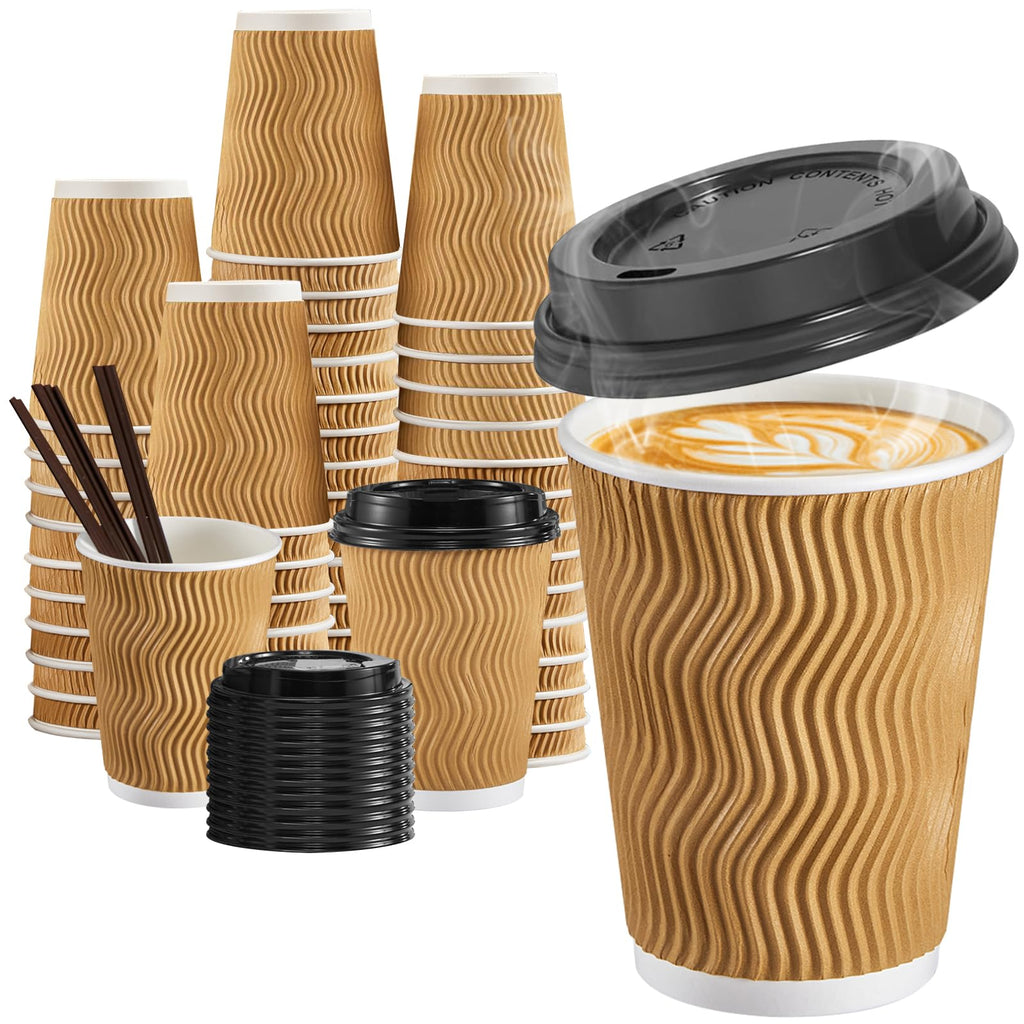 SIUQ Coffee Cups - Insulated Disposable Cups with Lids


