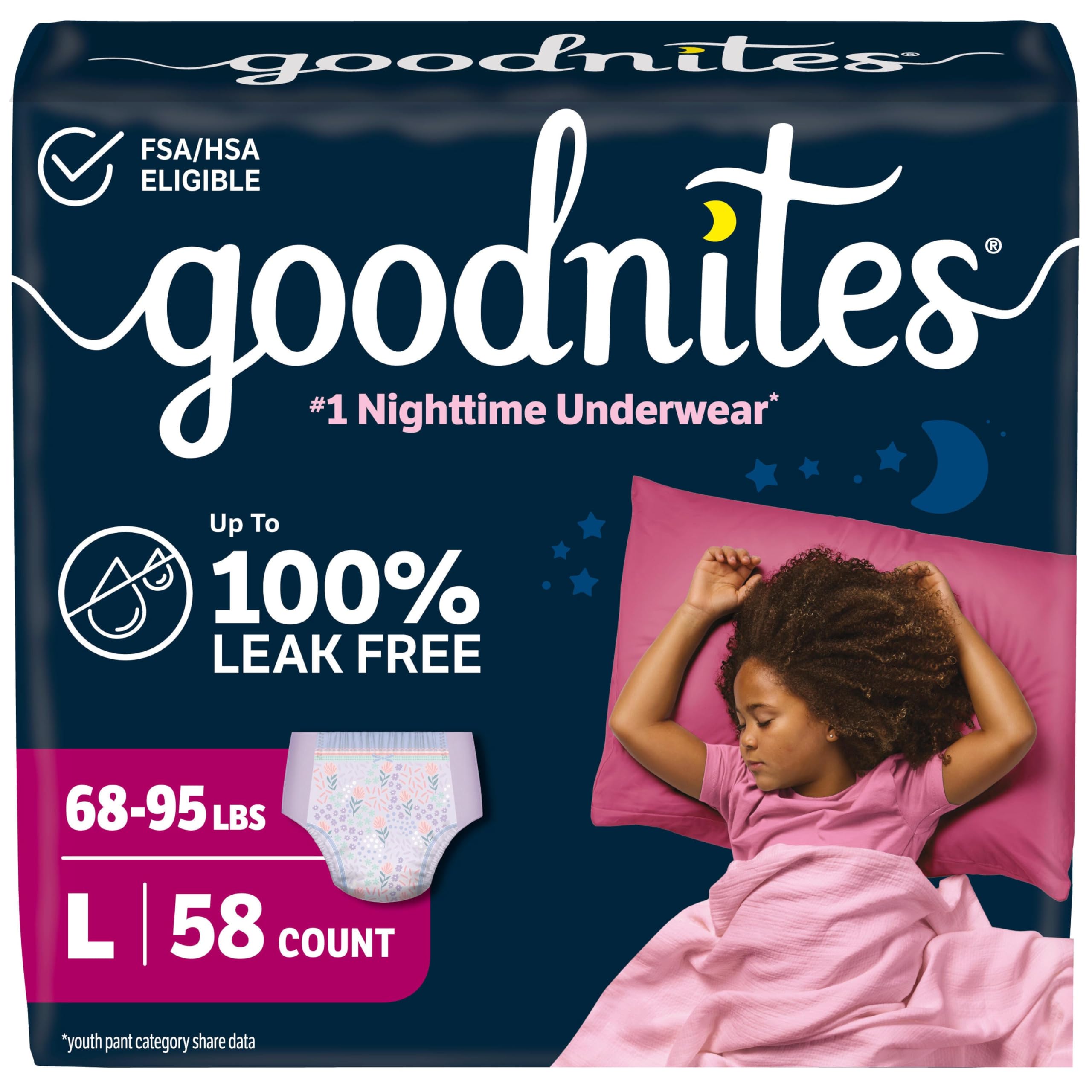 Goodnites Girls' Nighttime Bedwetting Underwear for Overnight Protection
