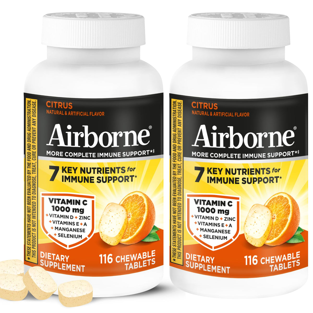 Airborne Vitamin C + Zinc Immune Support Chewable Tablets
