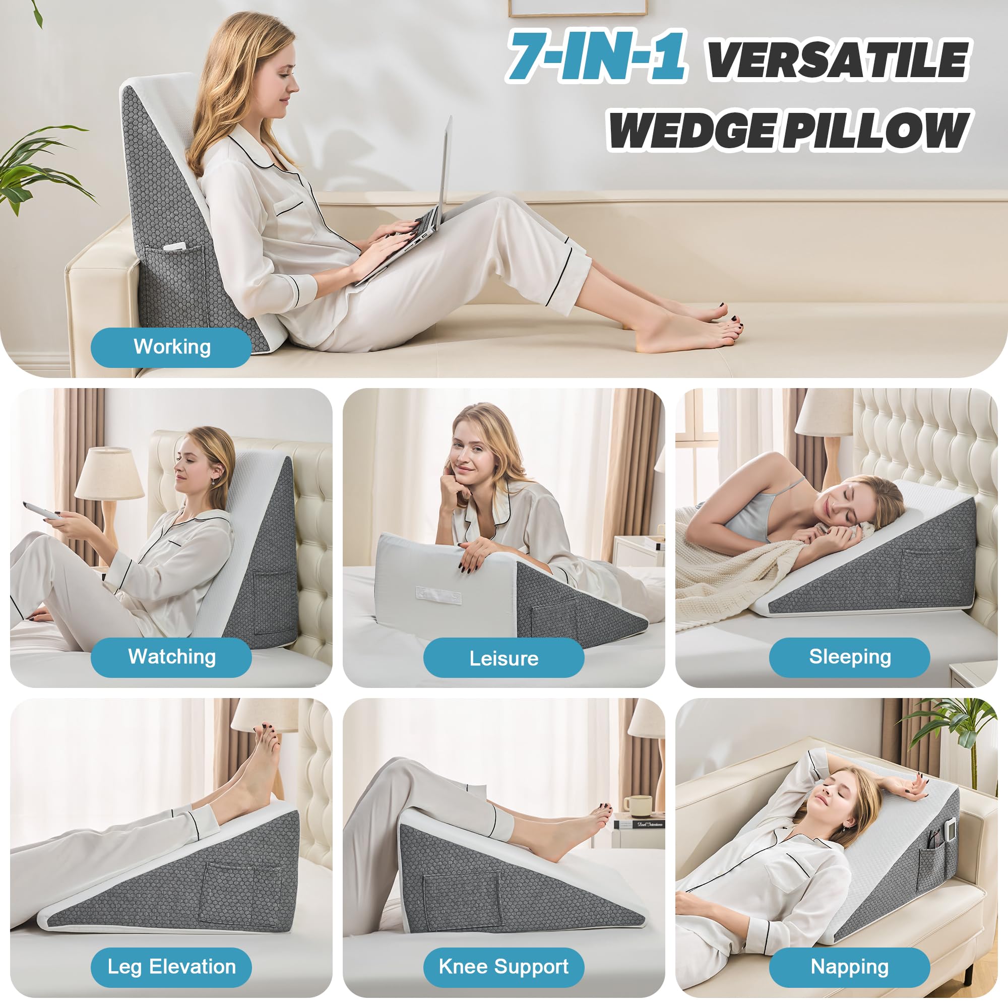 Yojoker Memory Foam Wedge Pillow for Sleeping & Bed Rest

